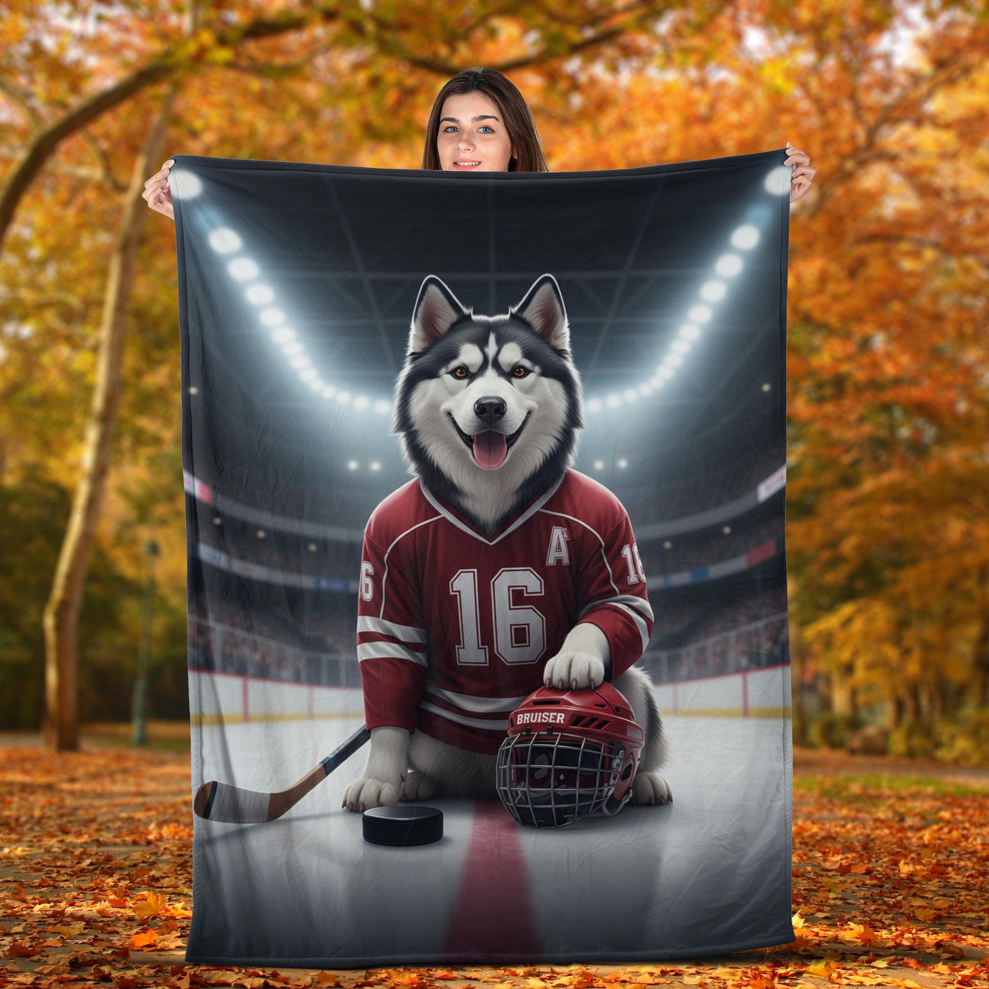 Custom Pet Sports Blanket | Personalized Dog Hockey Fleece Throw | Pet Portrait Stadium Decor image 2