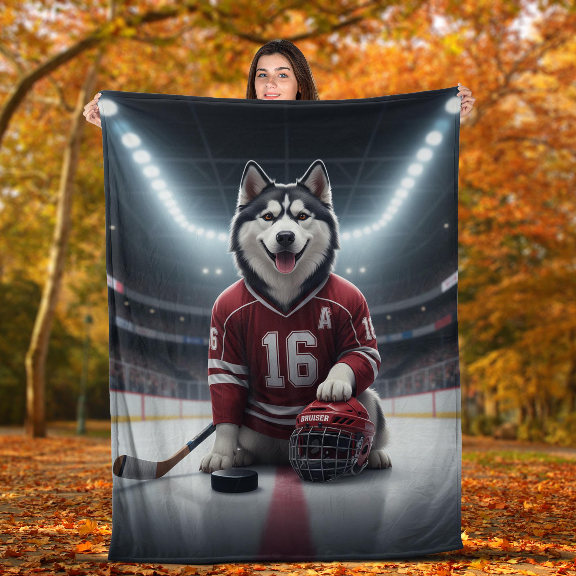 Custom Pet Sports Blanket | Personalized Dog Hockey Fleece Throw | Pet Portrait Stadium Decor image 2