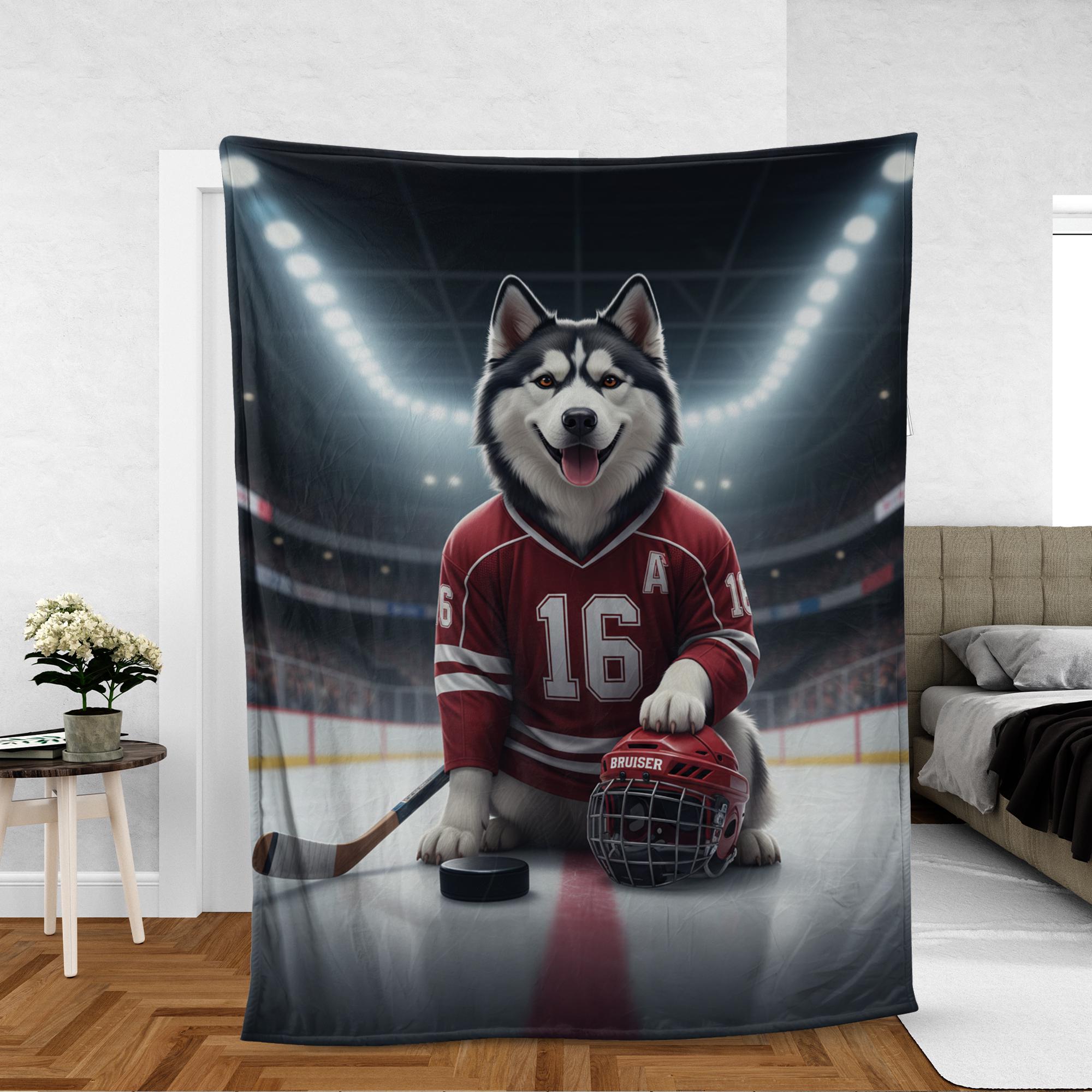 Custom Pet Sports Blanket | Personalized Dog Hockey Fleece Throw | Pet Portrait Stadium Decor image 5