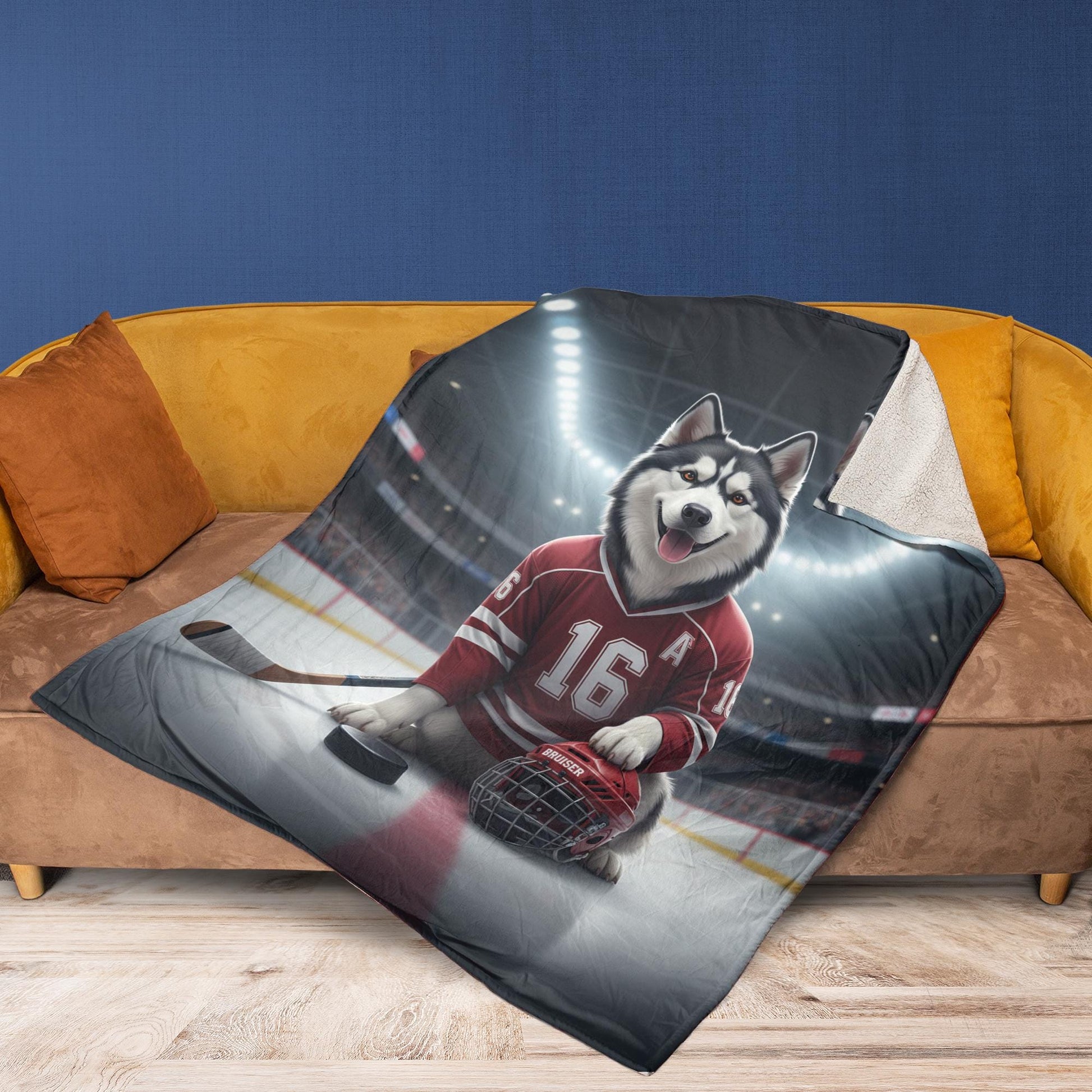 Custom Pet Sports Blanket | Personalized Dog Hockey Fleece Throw | Pet Portrait Stadium Decor image 6