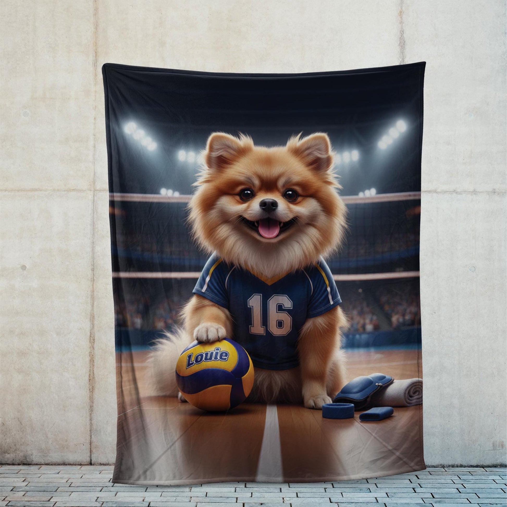 Custom Pet Volleyball Blanket | Personalized Dog Sports Fleece Throw | Pet Portrait Stadium Design image 4