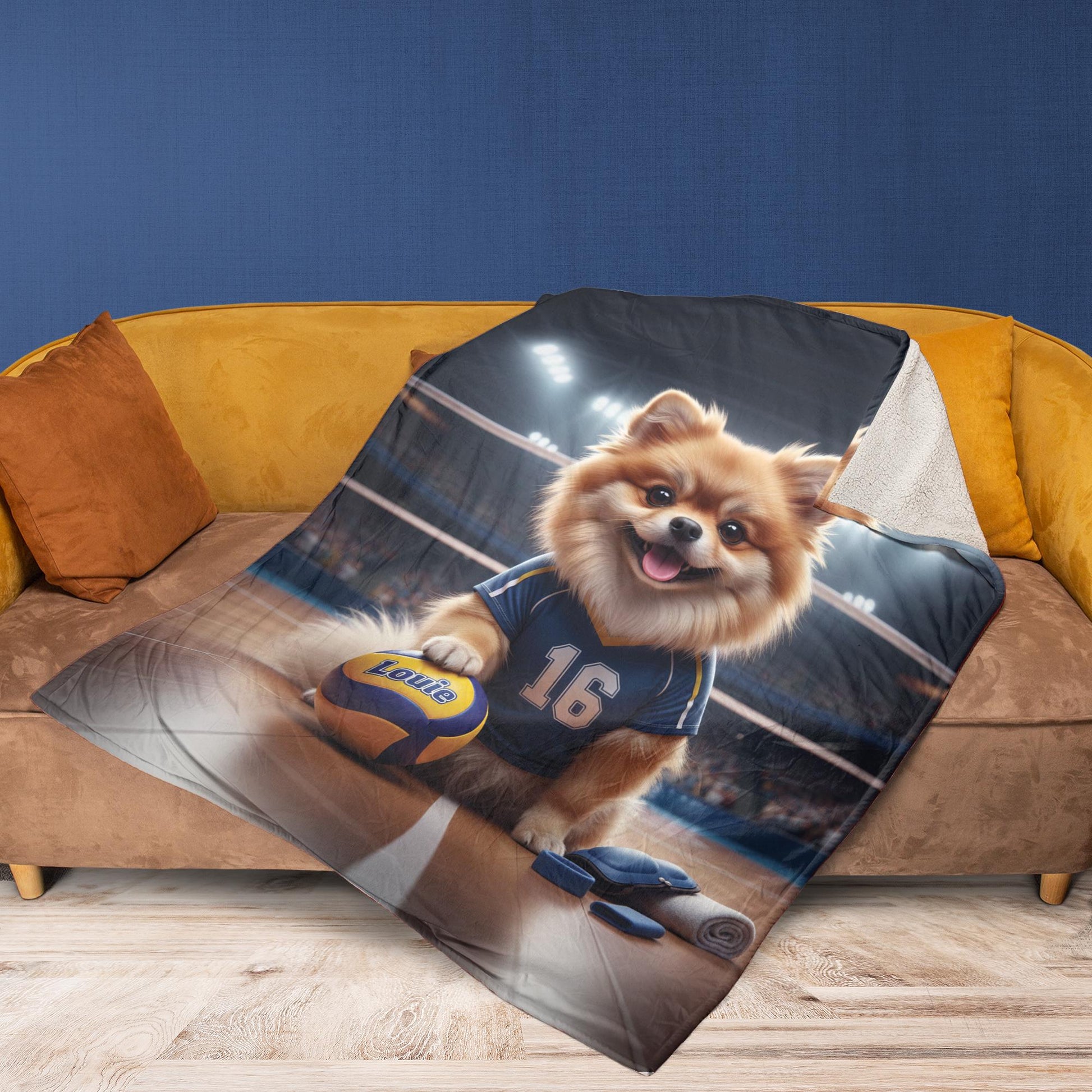 Custom Pet Volleyball Blanket | Personalized Dog Sports Fleece Throw | Pet Portrait Stadium Design image 6