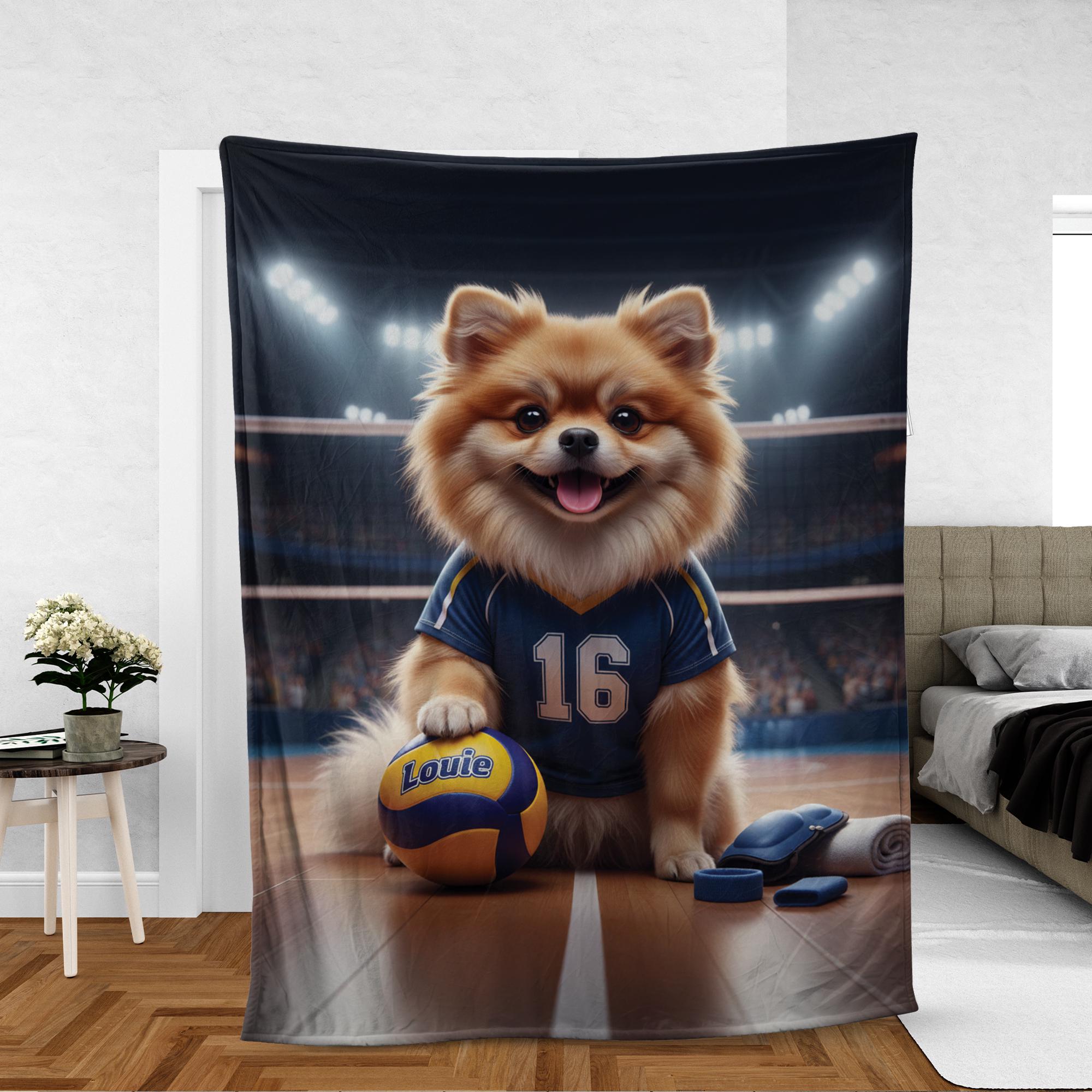 Custom Pet Volleyball Blanket | Personalized Dog Sports Fleece Throw | Pet Portrait Stadium Design image 5