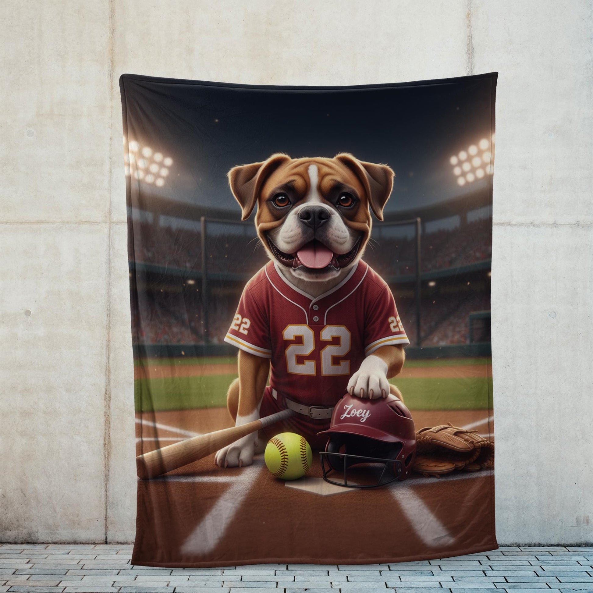 Custom Pet Sports Blanket | Personalized Dog Softball Fleece Throw | Pet Portrait Stadium Decor image 2