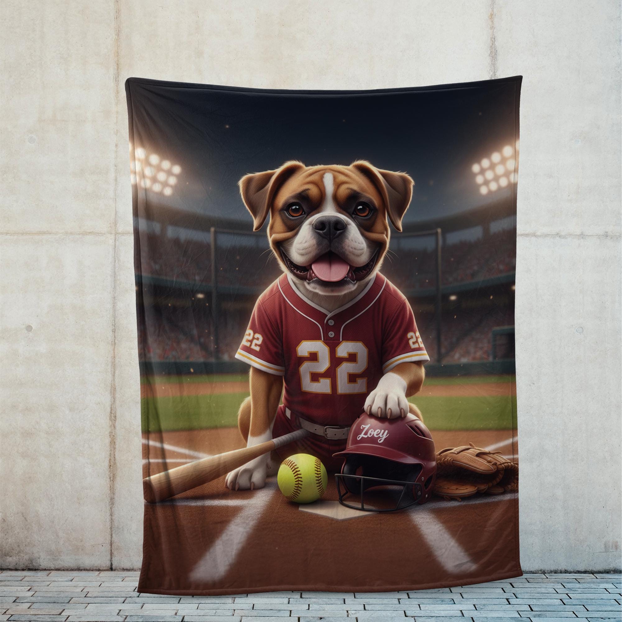 Custom Pet Sports Blanket | Personalized Dog Softball Fleece Throw | Pet Portrait Stadium Decor image 2