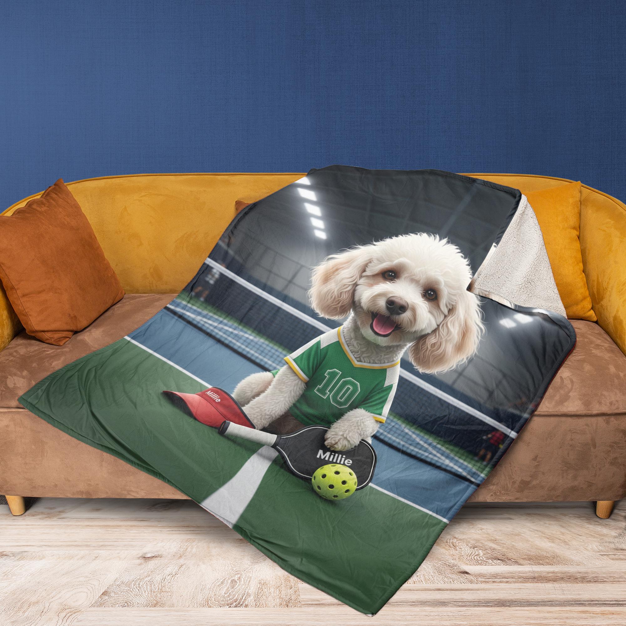 Custom Pet Sports Blanket | Personalized Dog Pickleball Fleece Throw | Pet Portrait Stadium Decor image 6