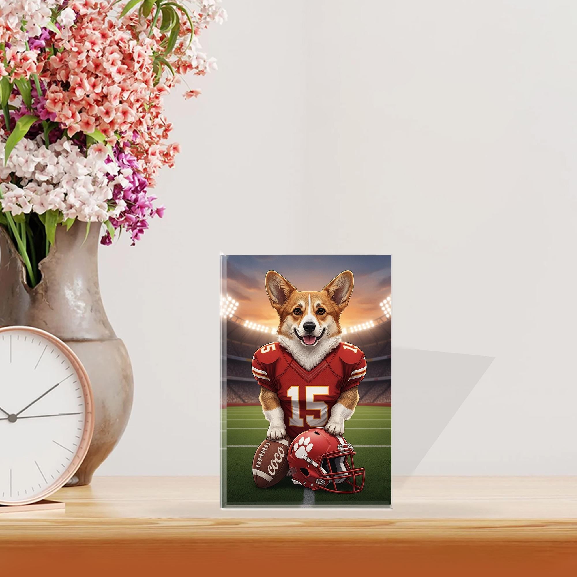 Custom Pet Sports Acrylic Block, Personalized Dog Football Gift, Pet Portrait Stadium Decor image 1