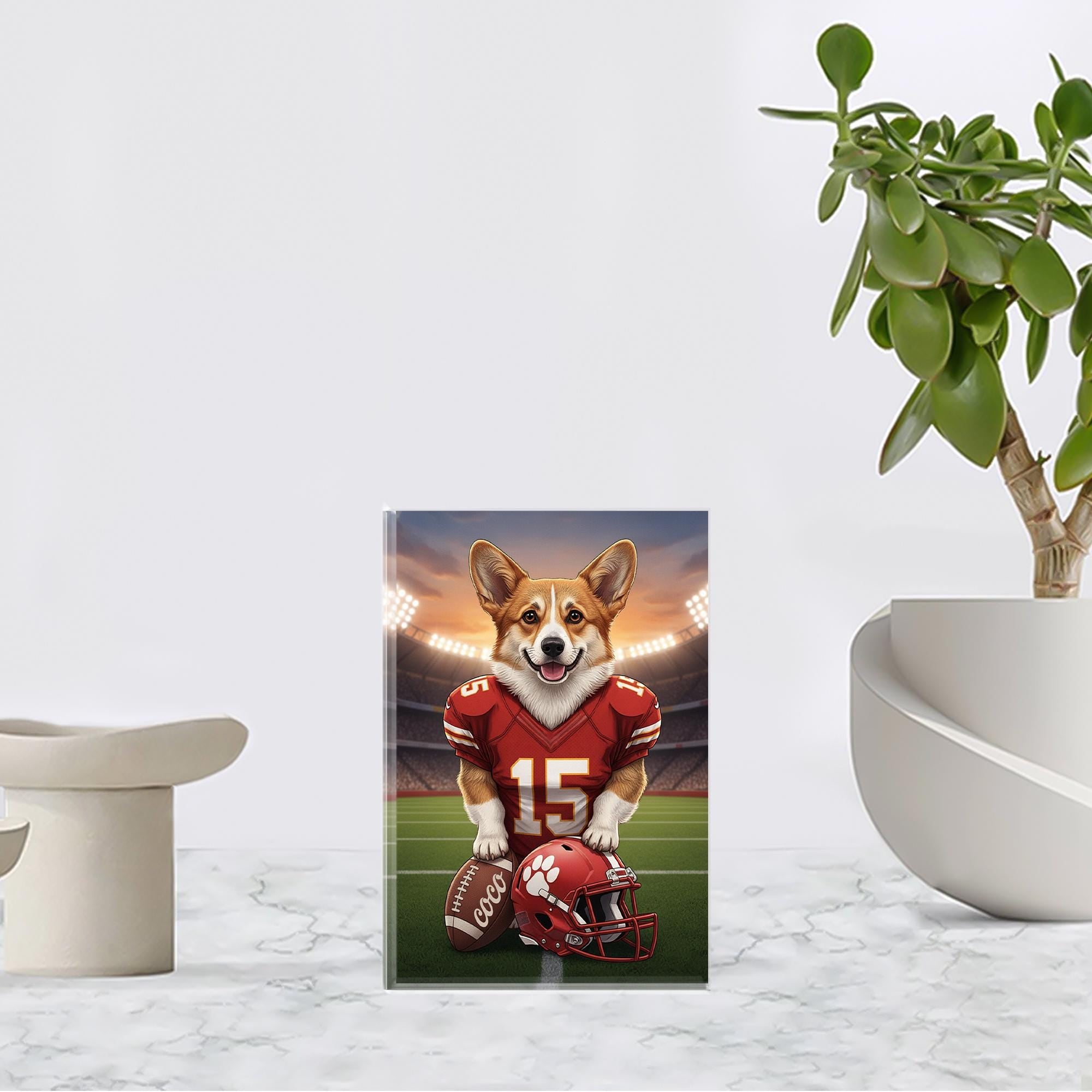 Custom Pet Sports Acrylic Block, Personalized Dog Football Gift, Pet Portrait Stadium Decor image 2
