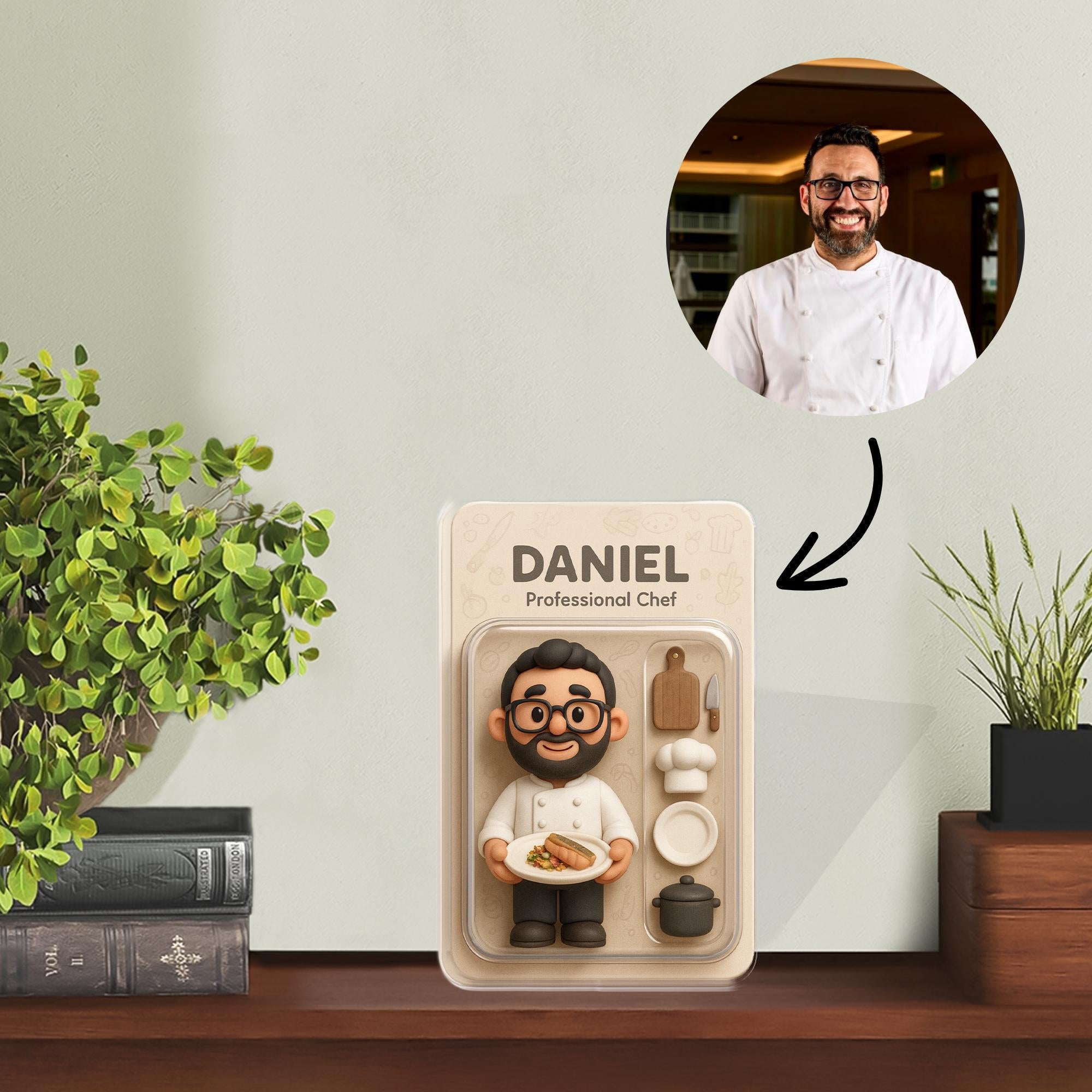 Custom Acrylic Block Portrait, Professional Chef Character Toy Display, Desk Decor Keepsake image 1