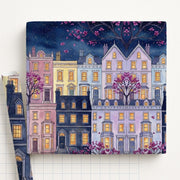 Wrapping Paper: Starry Night City Townhouse Print with Pink Blossoms image 1