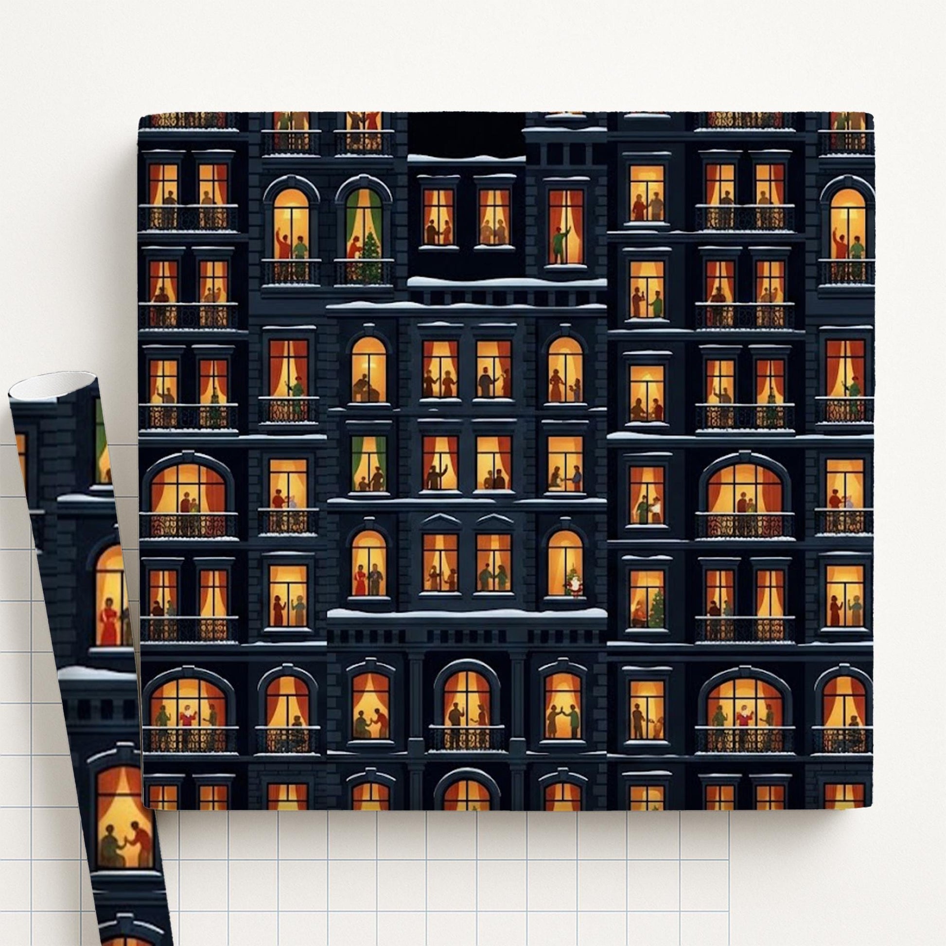 Wrapping Paper: Night City Apartment Windows and Silhouettes Print image 1
