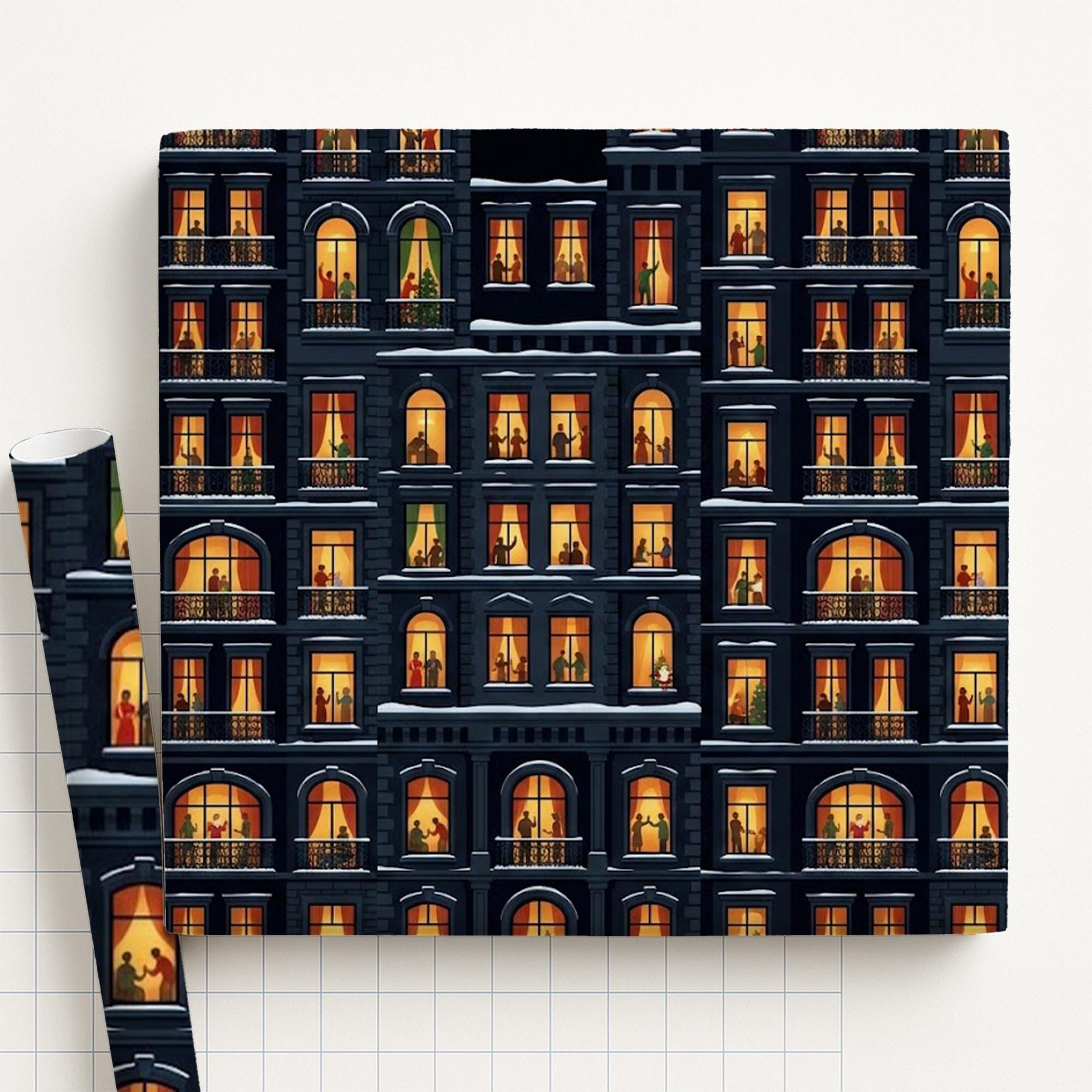 Wrapping Paper: Night City Apartment Windows and Silhouettes Print image 1