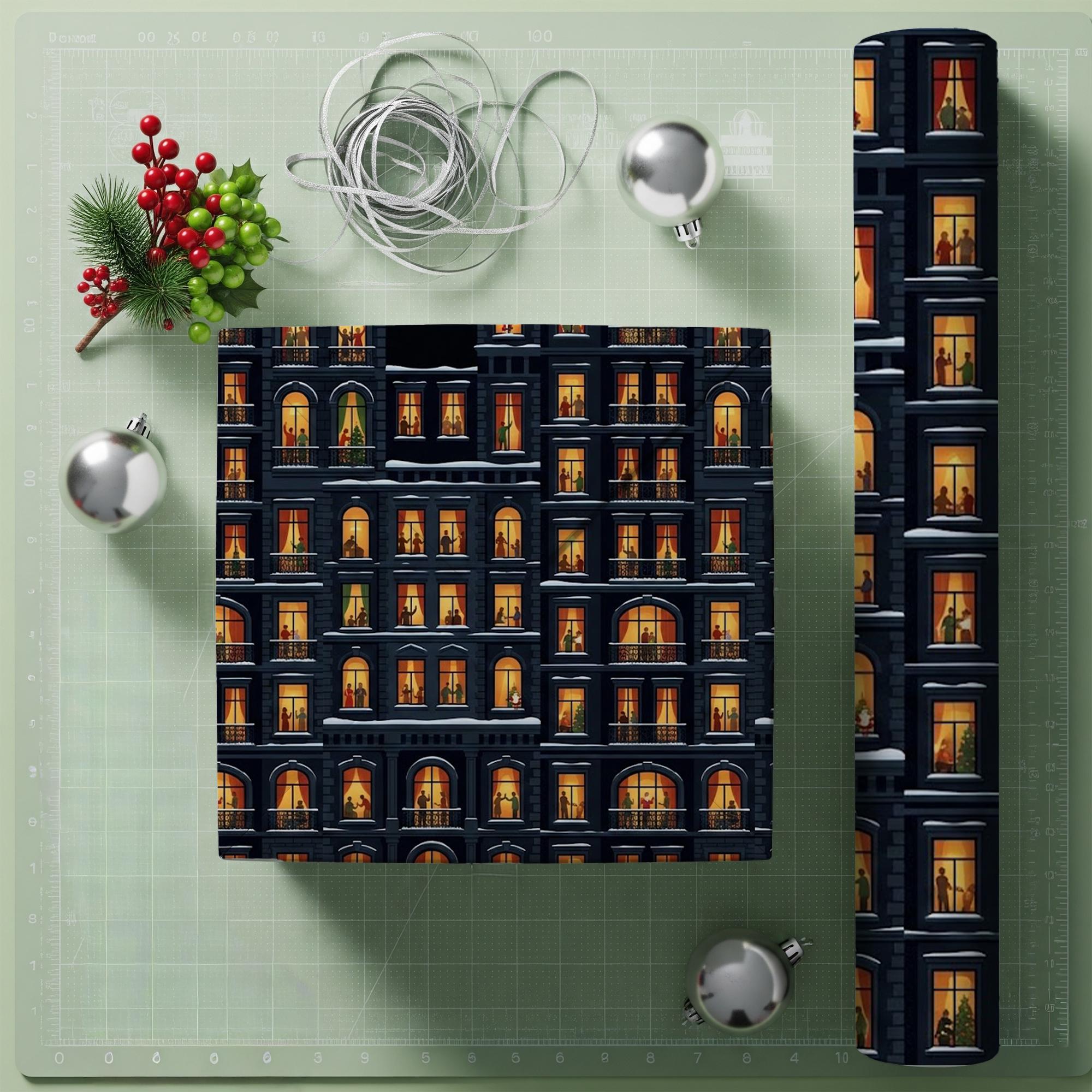 Wrapping Paper: Night City Apartment Windows and Silhouettes Print image 4