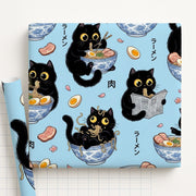 Wrapping Paper: Kawaii Black Cat Eating Ramen Noodles Anime Print image 1
