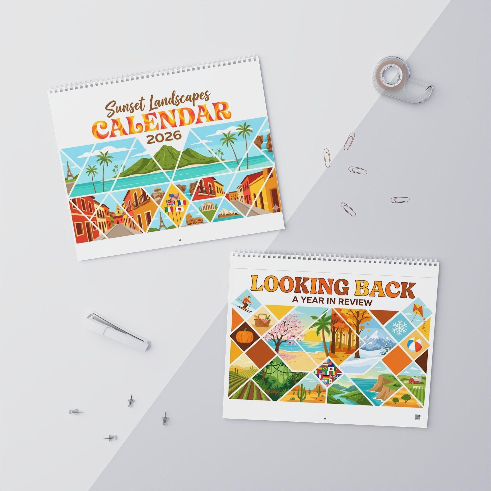 2026 Wall Calendar: World Landmarks Sunset Illustrations Travel Monthly Planner image 2