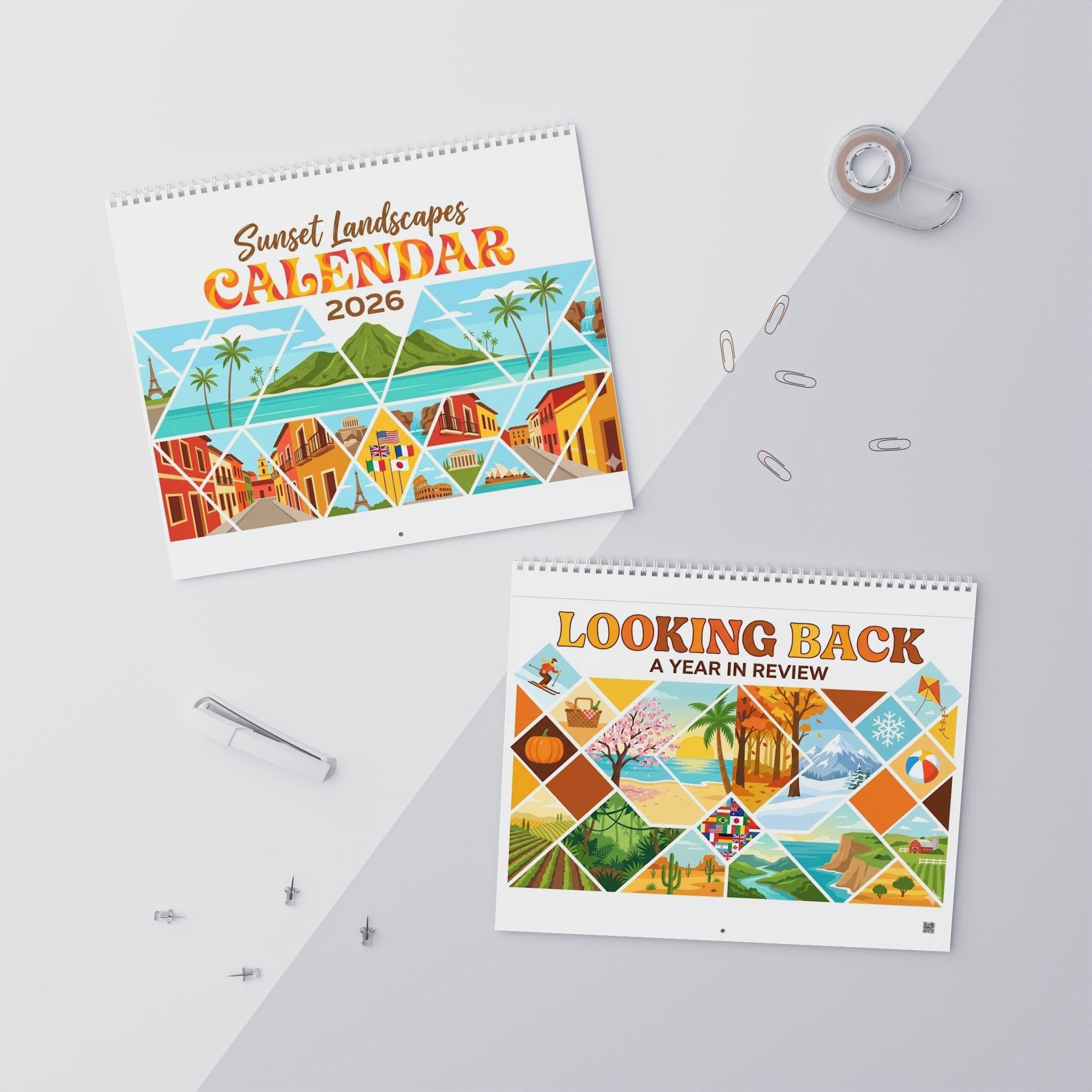 2026 Wall Calendar: World Landmarks Sunset Illustrations Travel Monthly Planner image 2