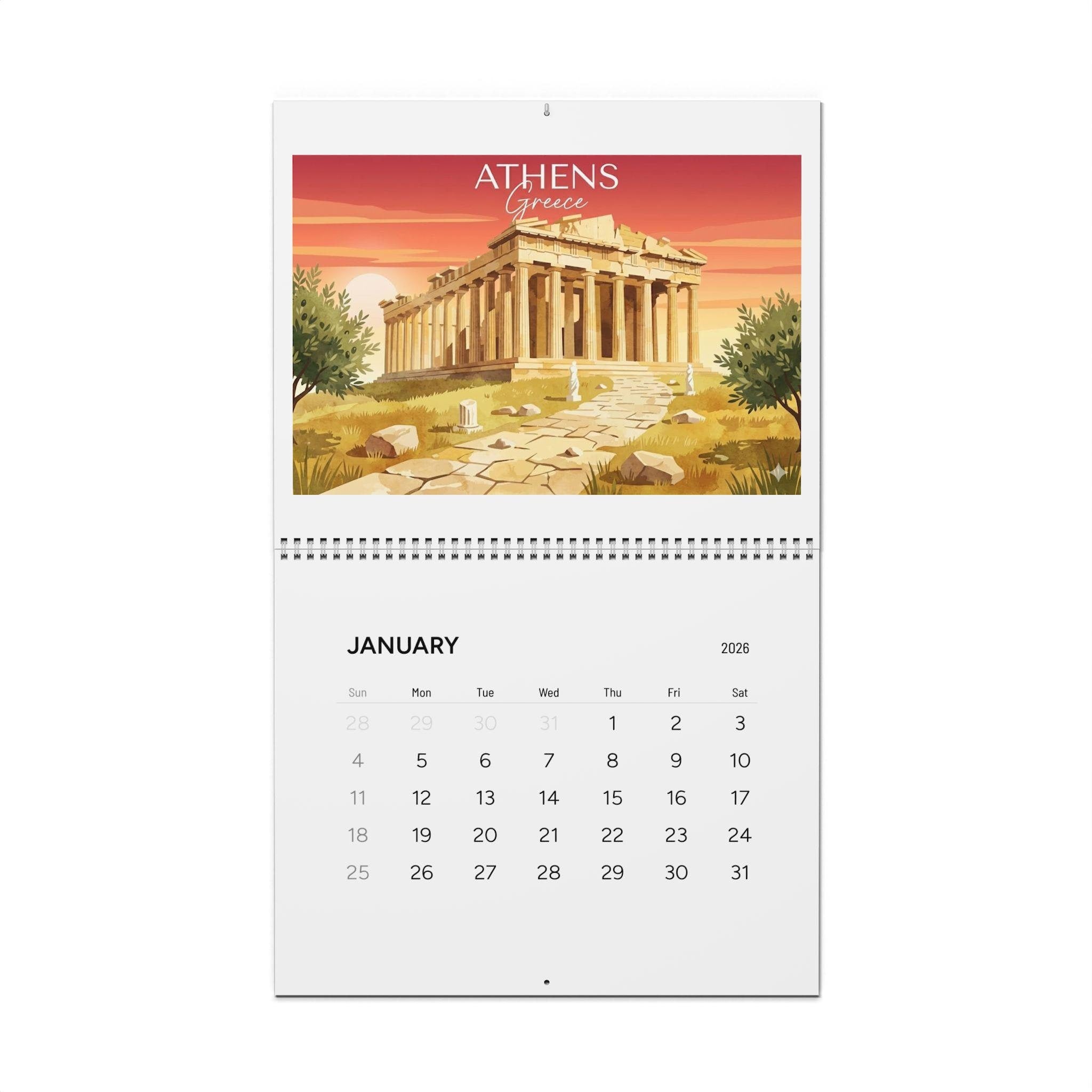 2026 Wall Calendar: World Landmarks Sunset Illustrations Travel Monthly Planner image 7