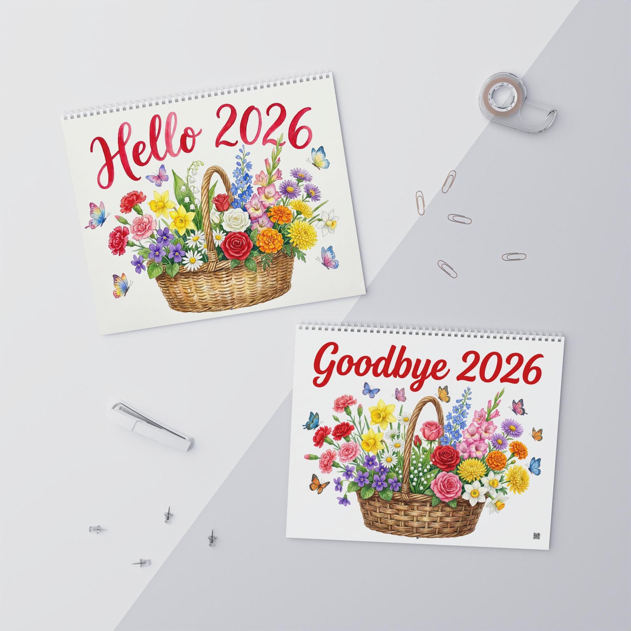 2026 Floral Basket Wall Calendar: Watercolor Botanical Garden Art with Bees & Butterflies image 2