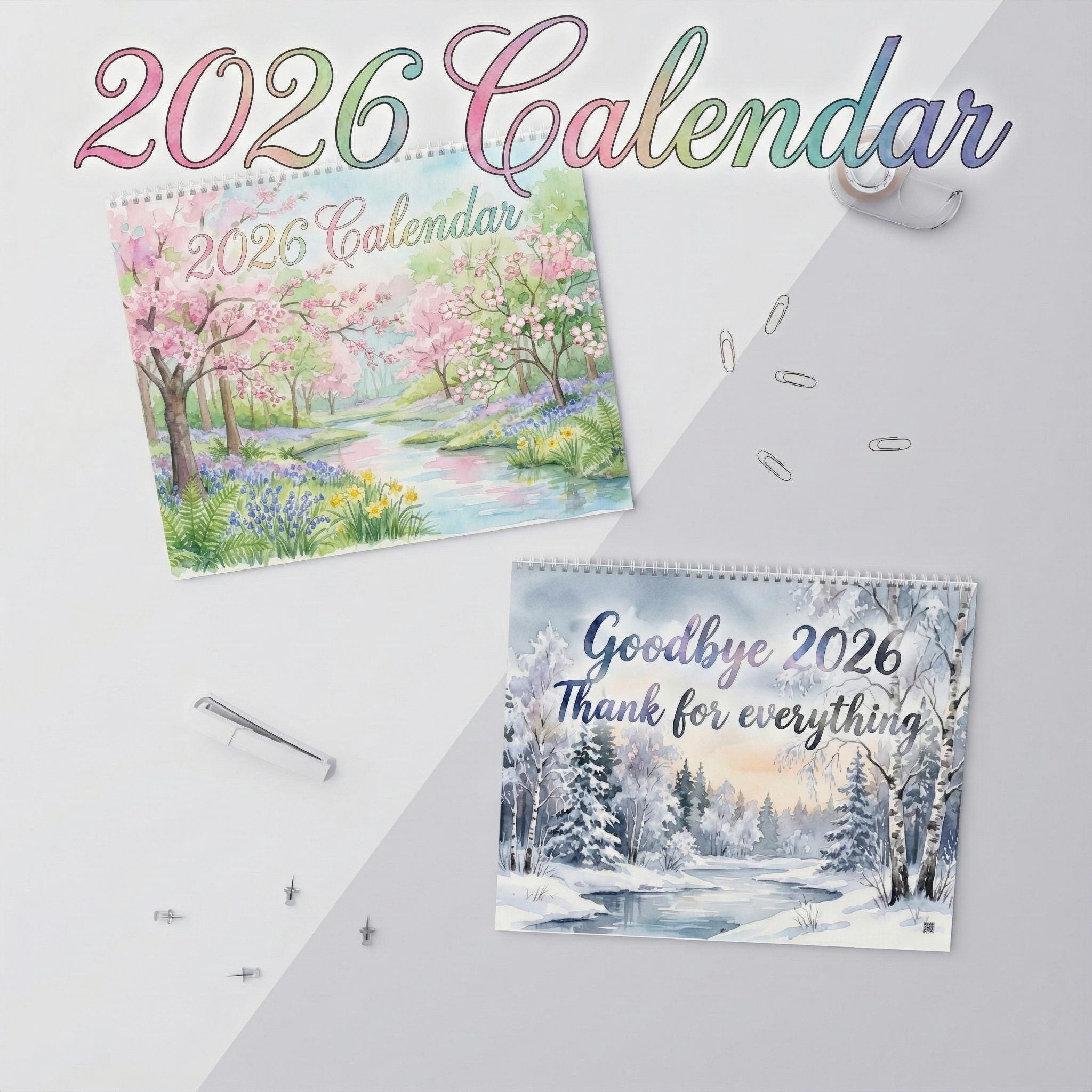 2026 Scenic Nature Wall Calendar: Watercolor Landscapes, Forest, Desert & Mountain Art image 1