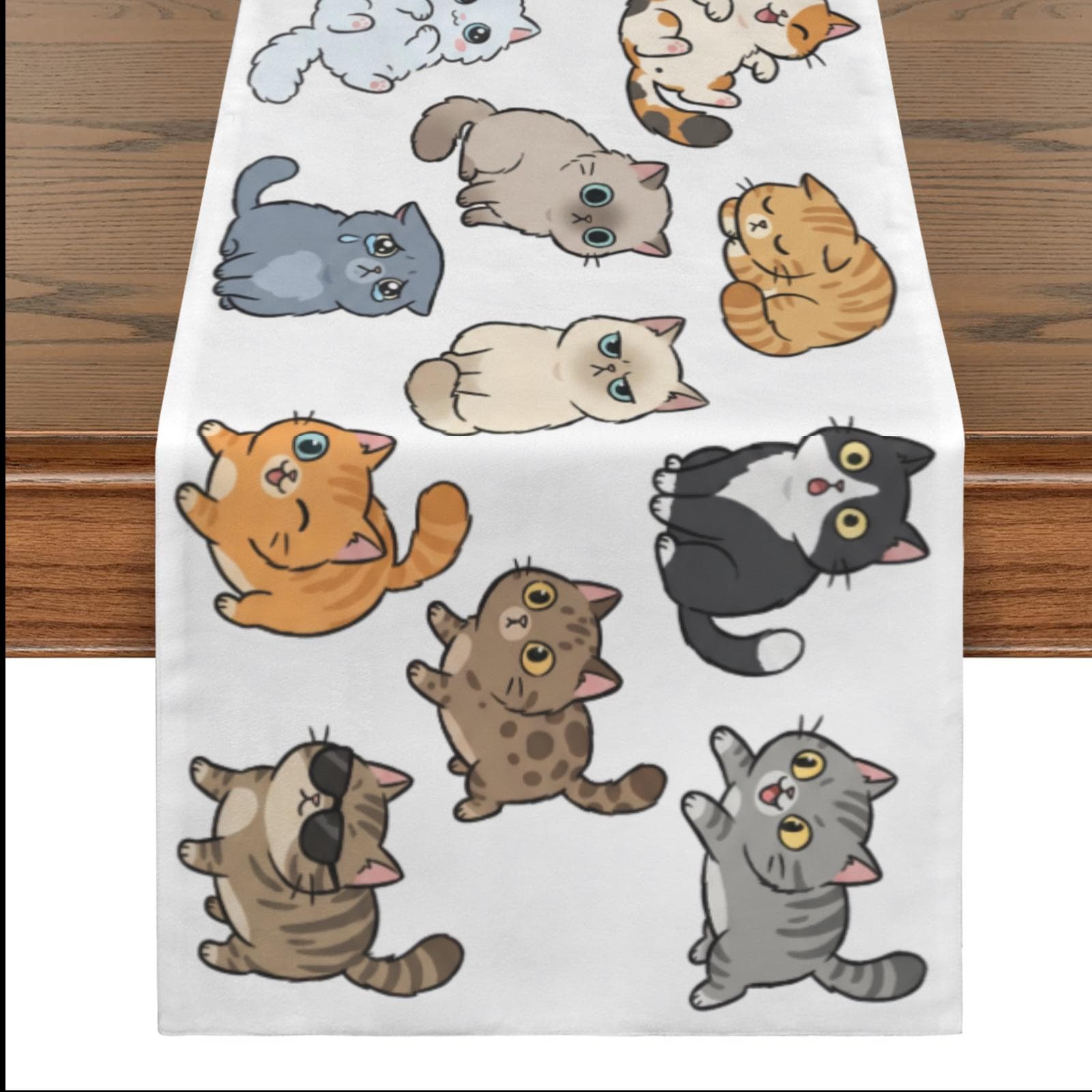 Cartoon Cat Table Runner: Kawaii Kitten Pattern, Funny Pet Lover Dining Decor image 1