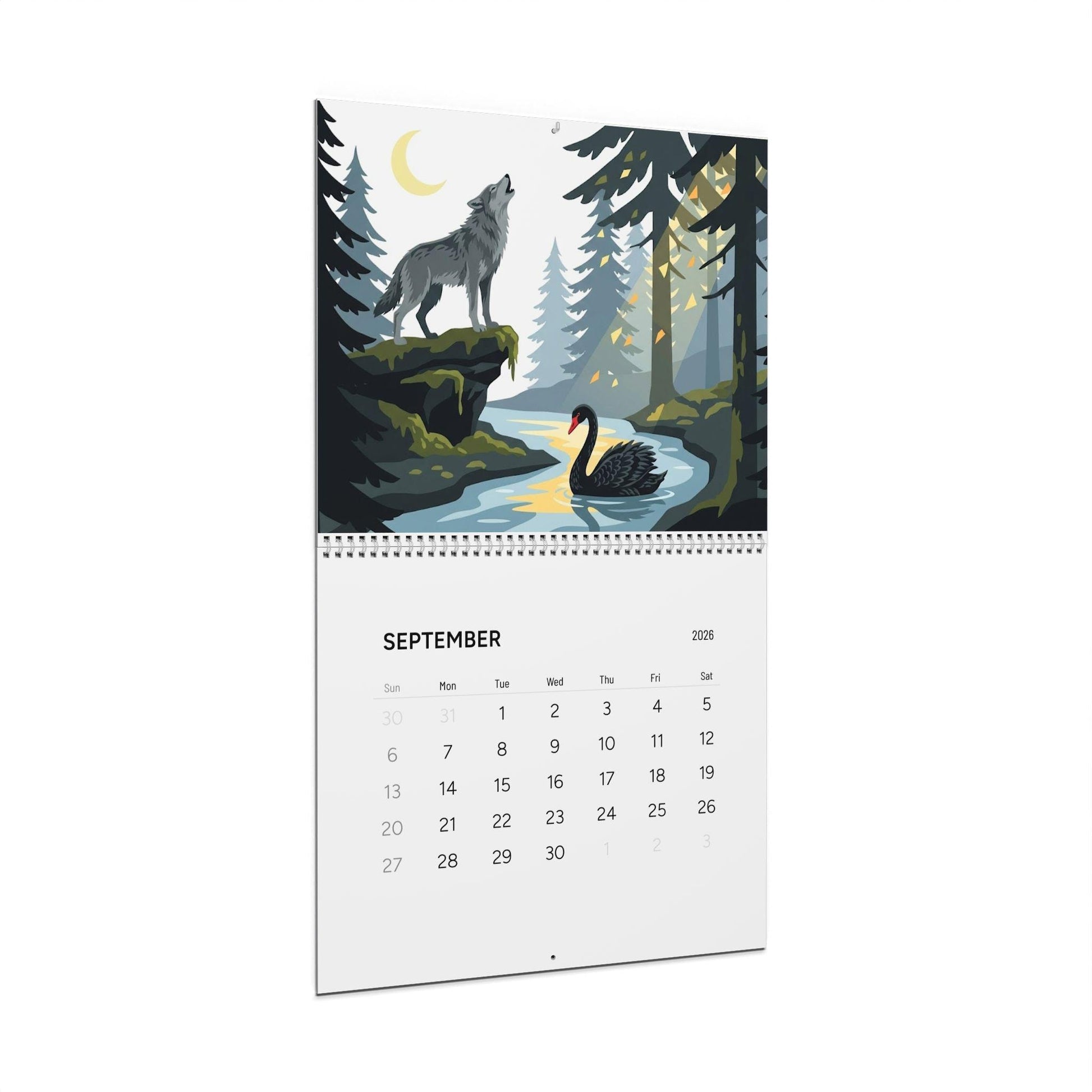 Wire Bound 2026 Wall Calendar: Wildlife Jungle & Misty Forest Illustrations, 12 Month Hanging Planner image 7