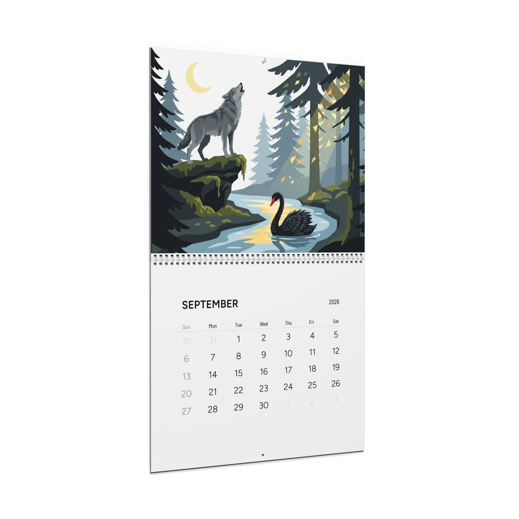 Wire Bound 2026 Wall Calendar: Wildlife Jungle & Misty Forest Illustrations, 12 Month Hanging Planner image 7