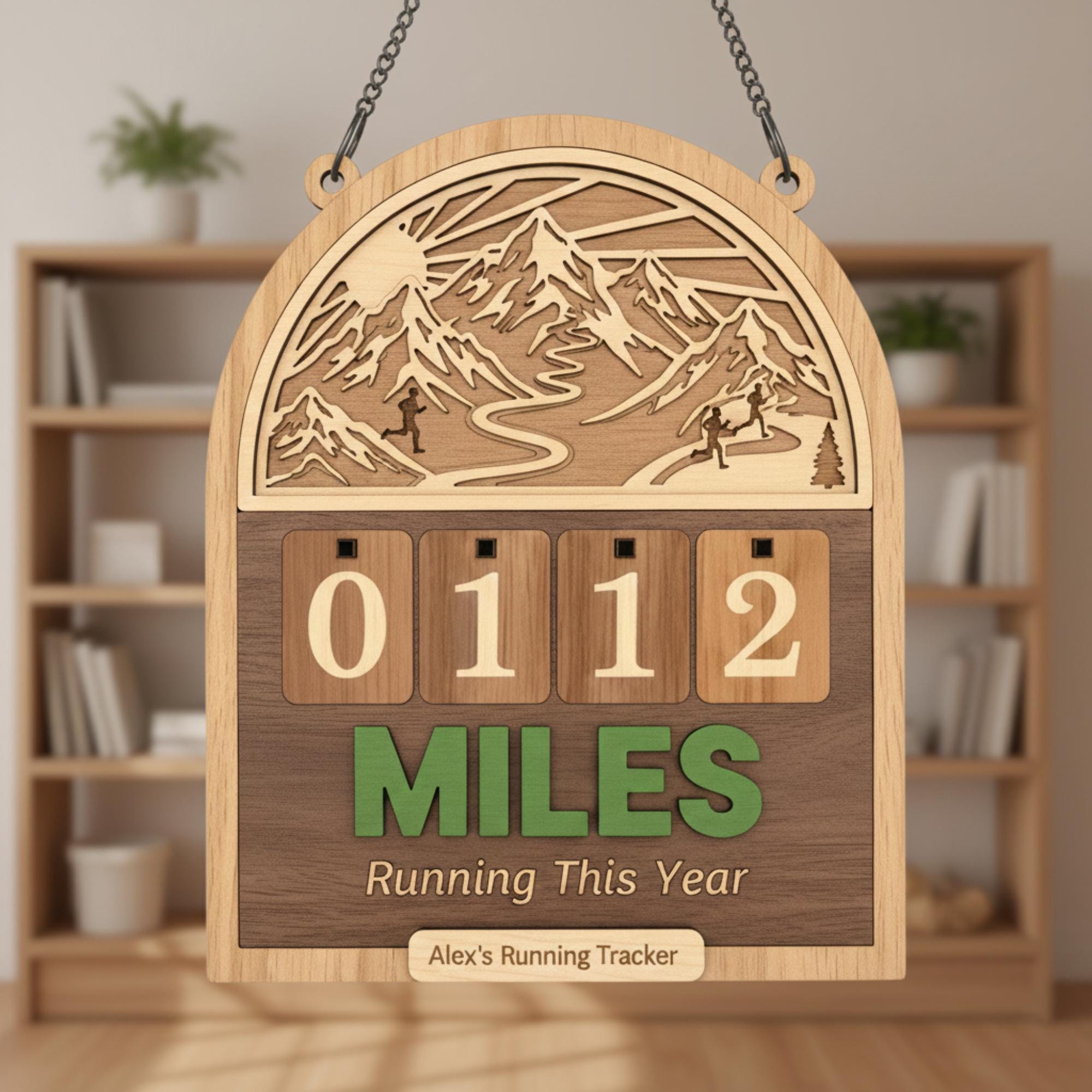 Personalized Wooden Mileage Counter: 2-Layer Running Distance Tracker image 1