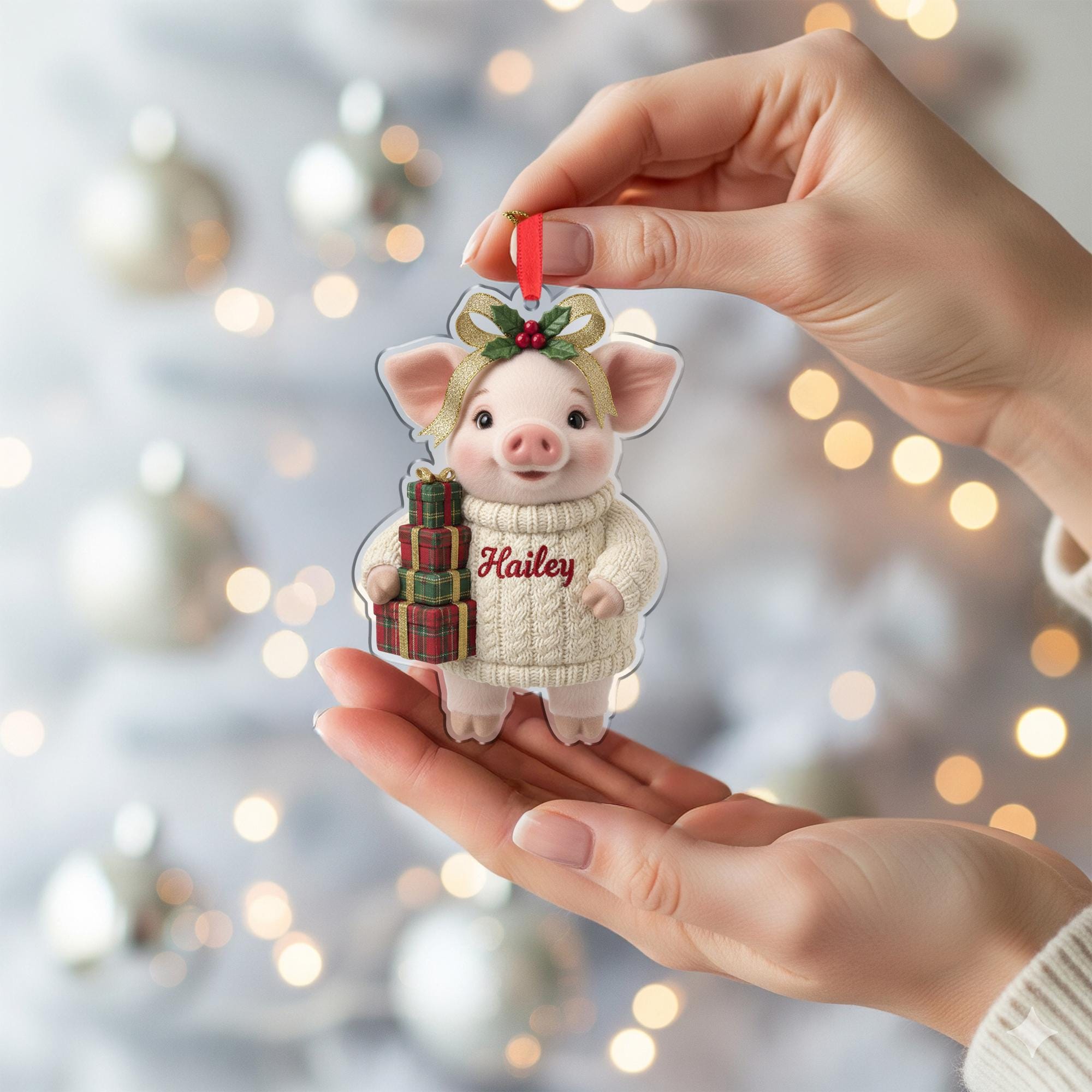 Personalized Pig Christmas Tree Ornament, Holiday Animal Decoration image 6