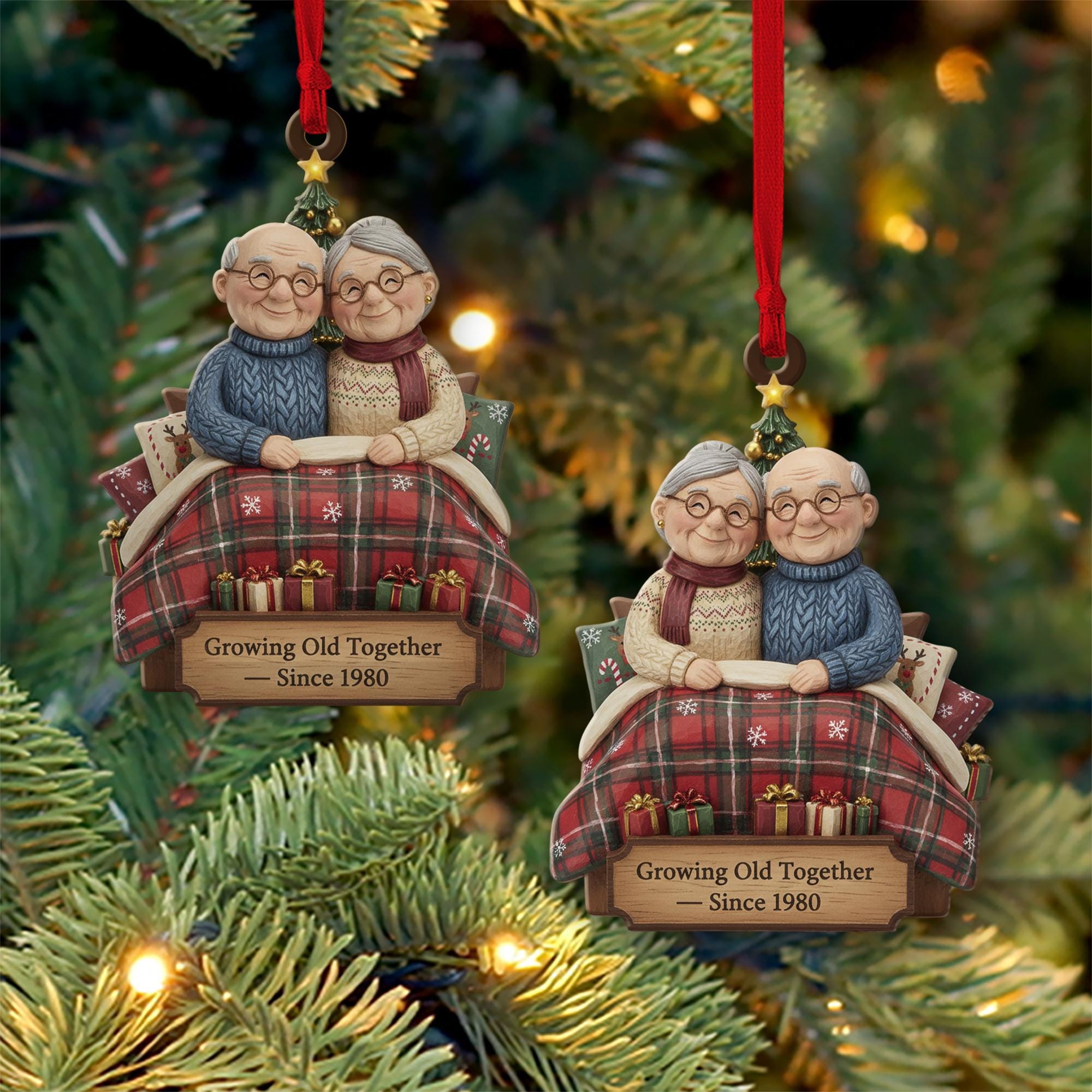Personalized Couple Ornament, Growing Old Together Keepsake, Christmas Anniversary Decoration image 2