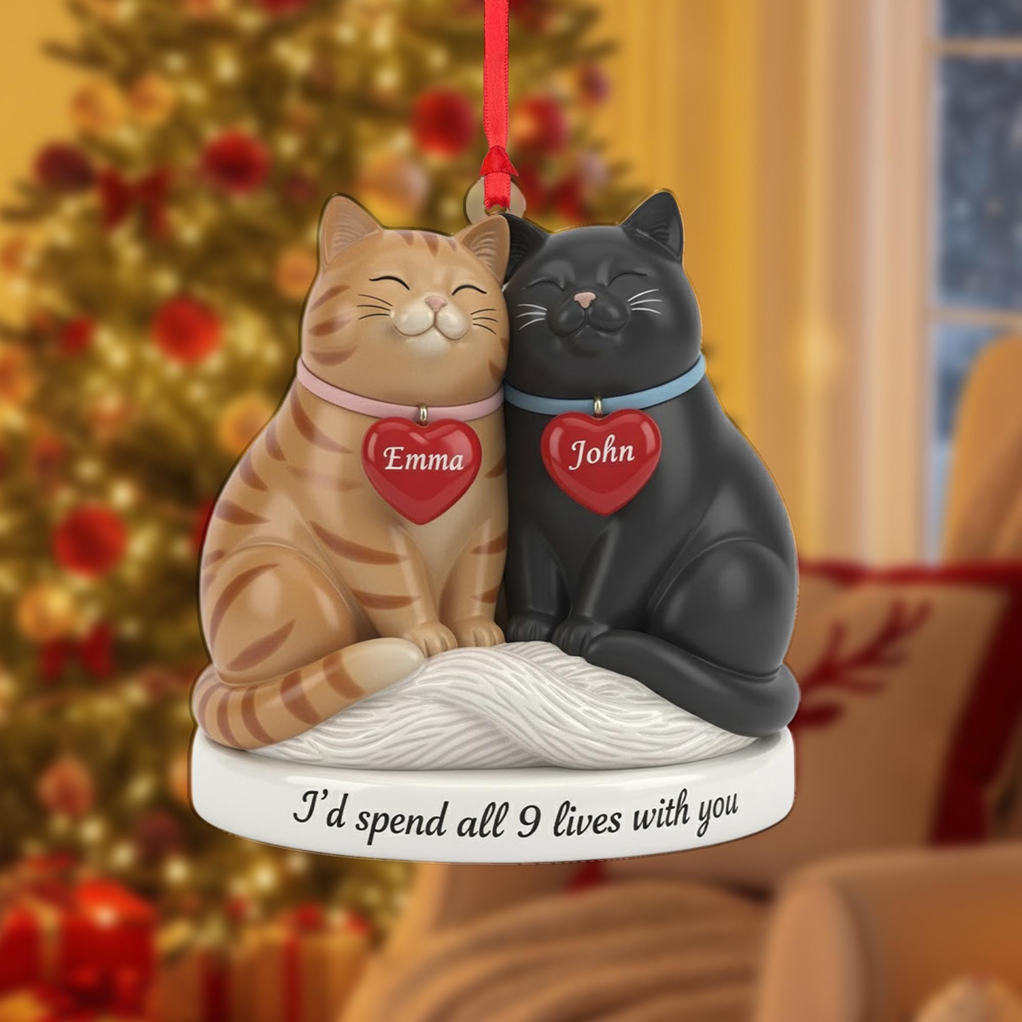 Personalized Cat Couple Ornament, Two Cats Tree Ornament, Christmas Pet Decoration image 2