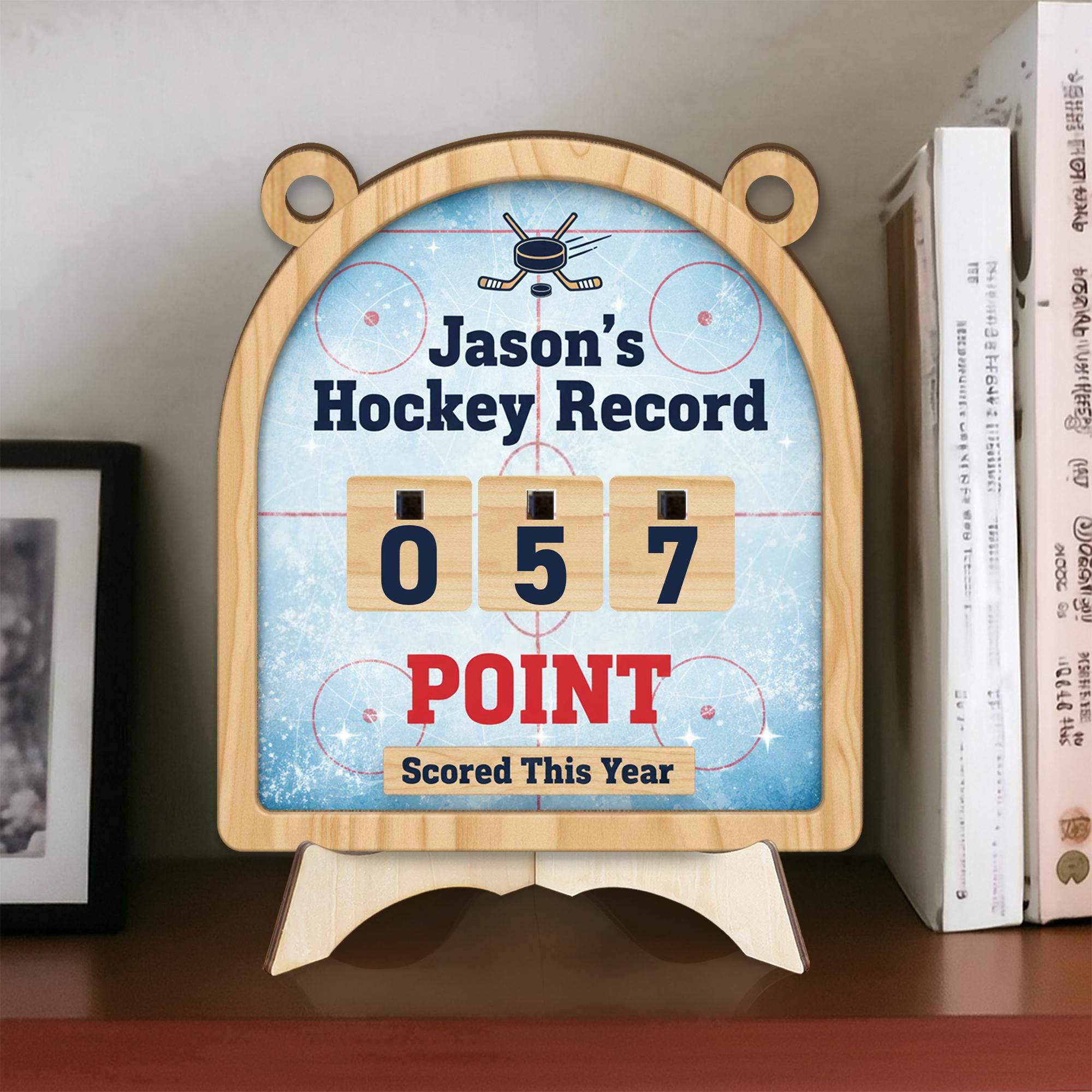 Personalized Hockey Record Sign, Player Points Tracker, Wooden Sports Display image 2