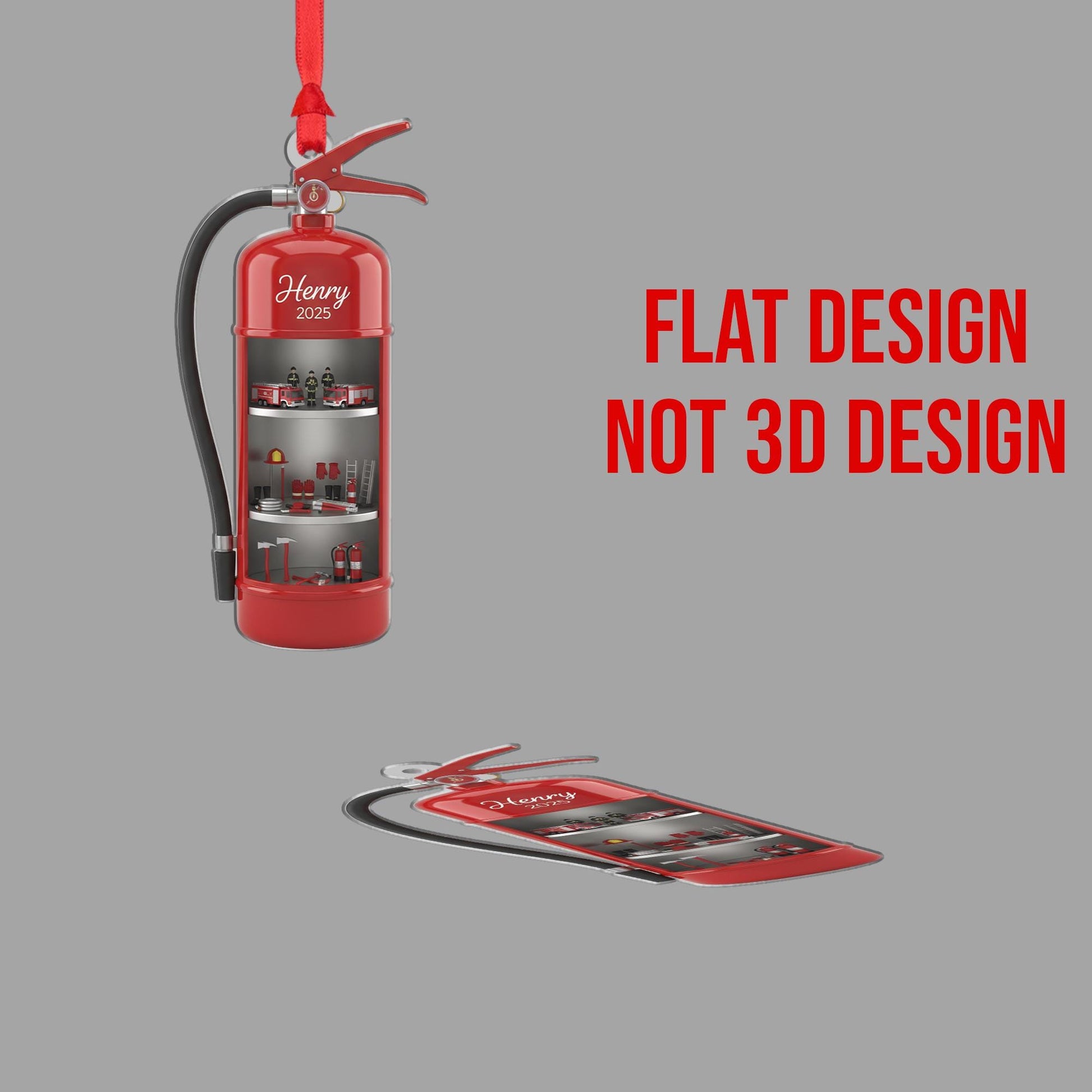 Personalized Fire Extinguisher Ornament: Diorama with Firefighter Theme, Miniature Scene image 3