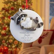 Personalized Raccoon Ornament: Funny 'I'm Tired' Quote, Custom Name Heart, 3D Effect image 1