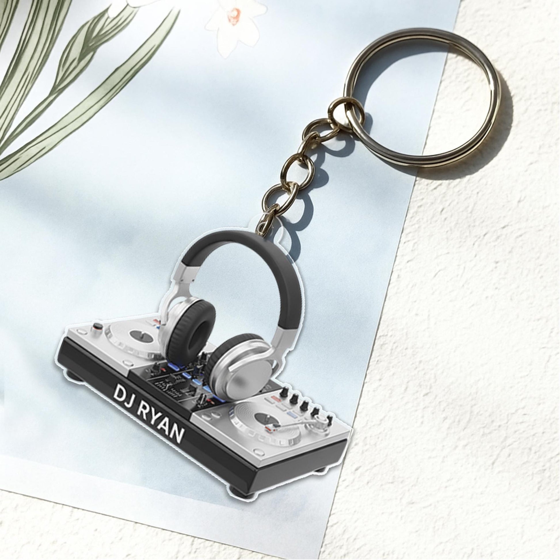 Personalized Acrylic Keychain: DJ Mixer Headphone Accessory image 1