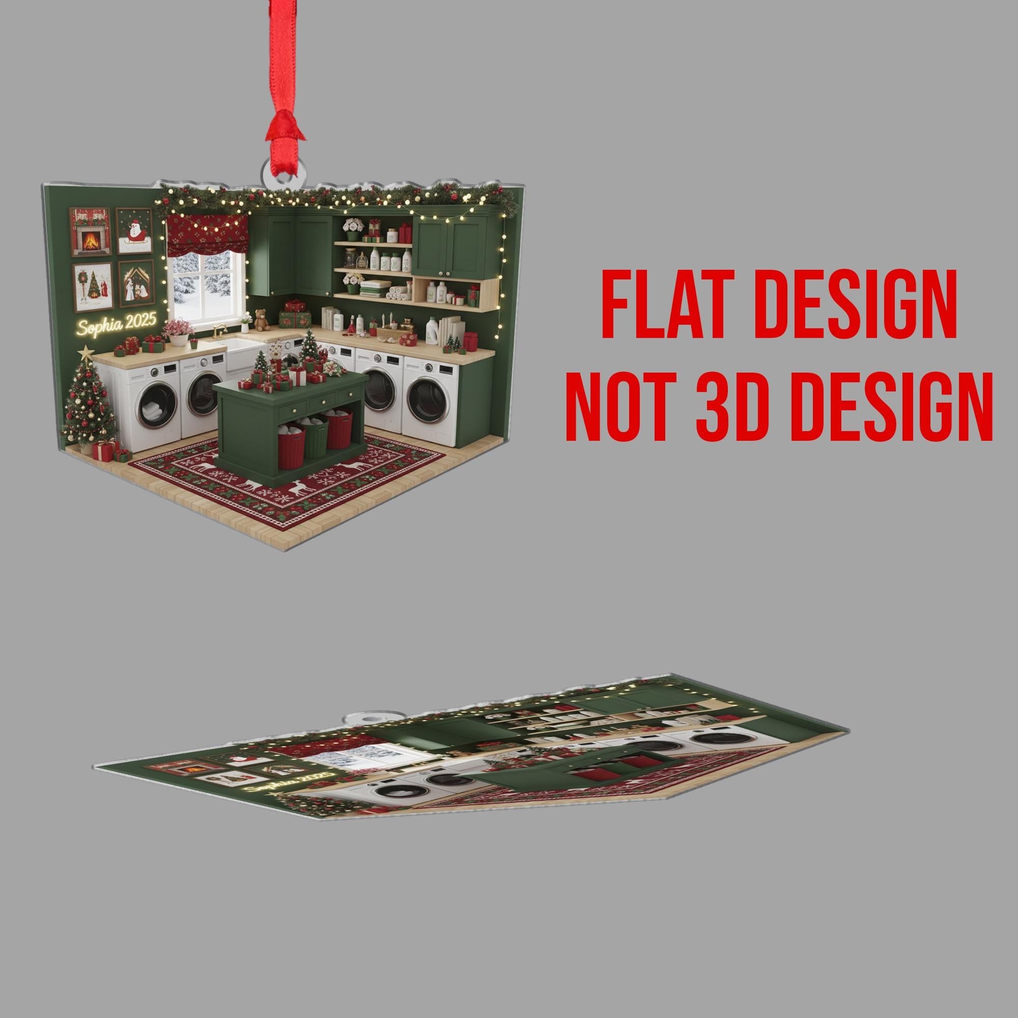 Personalized Ornament: Laundry Room Diorama 3D Layered, Christmas Decor image 3