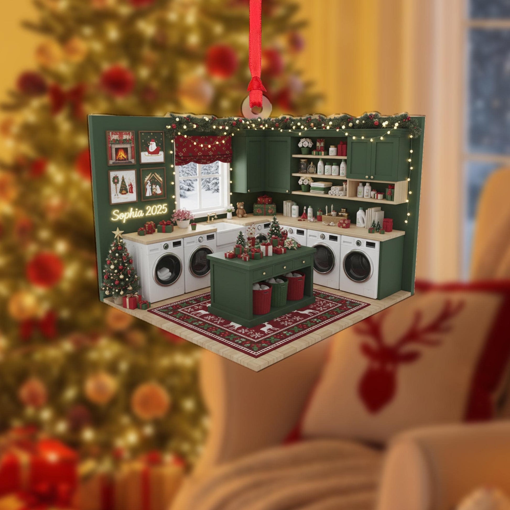 Personalized Ornament: Laundry Room Diorama 3D Layered, Christmas Decor image 1