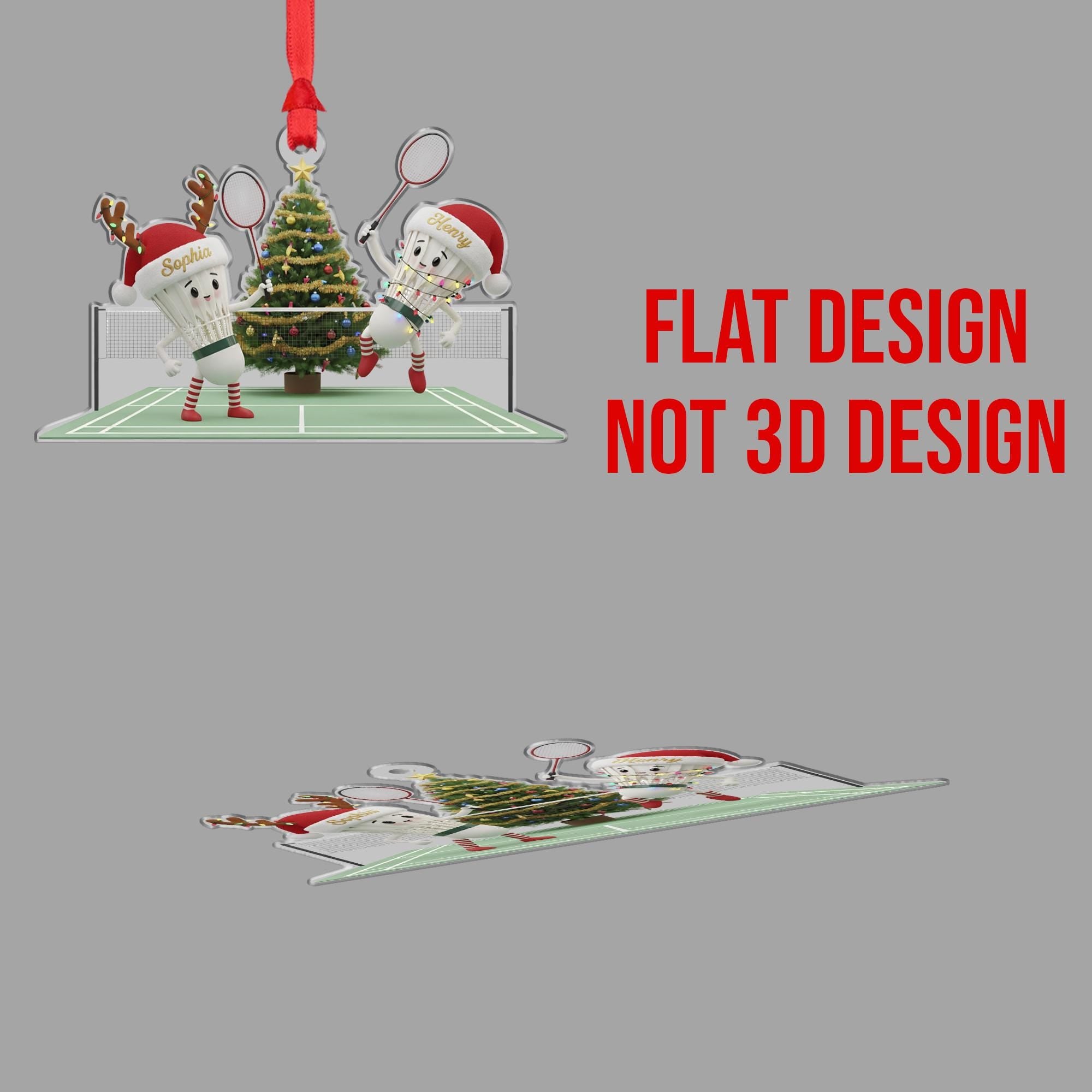 Personalized Acrylic Christmas Ornament: Badminton Players, Custom Name Shuttlecock Couple image 4