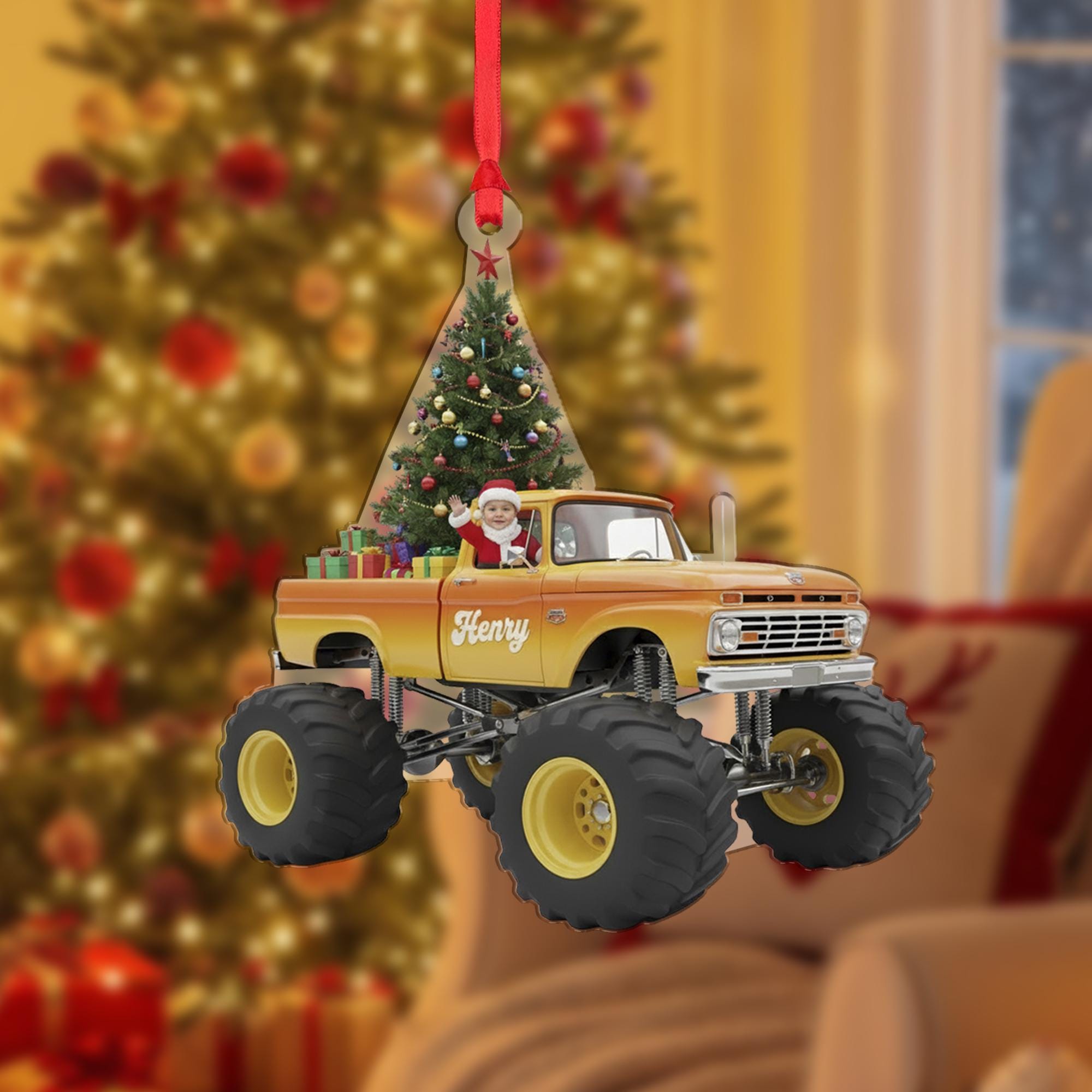 Personalized Acrylic Ornament: Monster Truck, Custom Photo Insert, Custom Name image 2