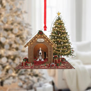 Personalized Acrylic Christmas Ornament: Basset Hound, Custom Name Doghouse, Light-Up Scene image 1