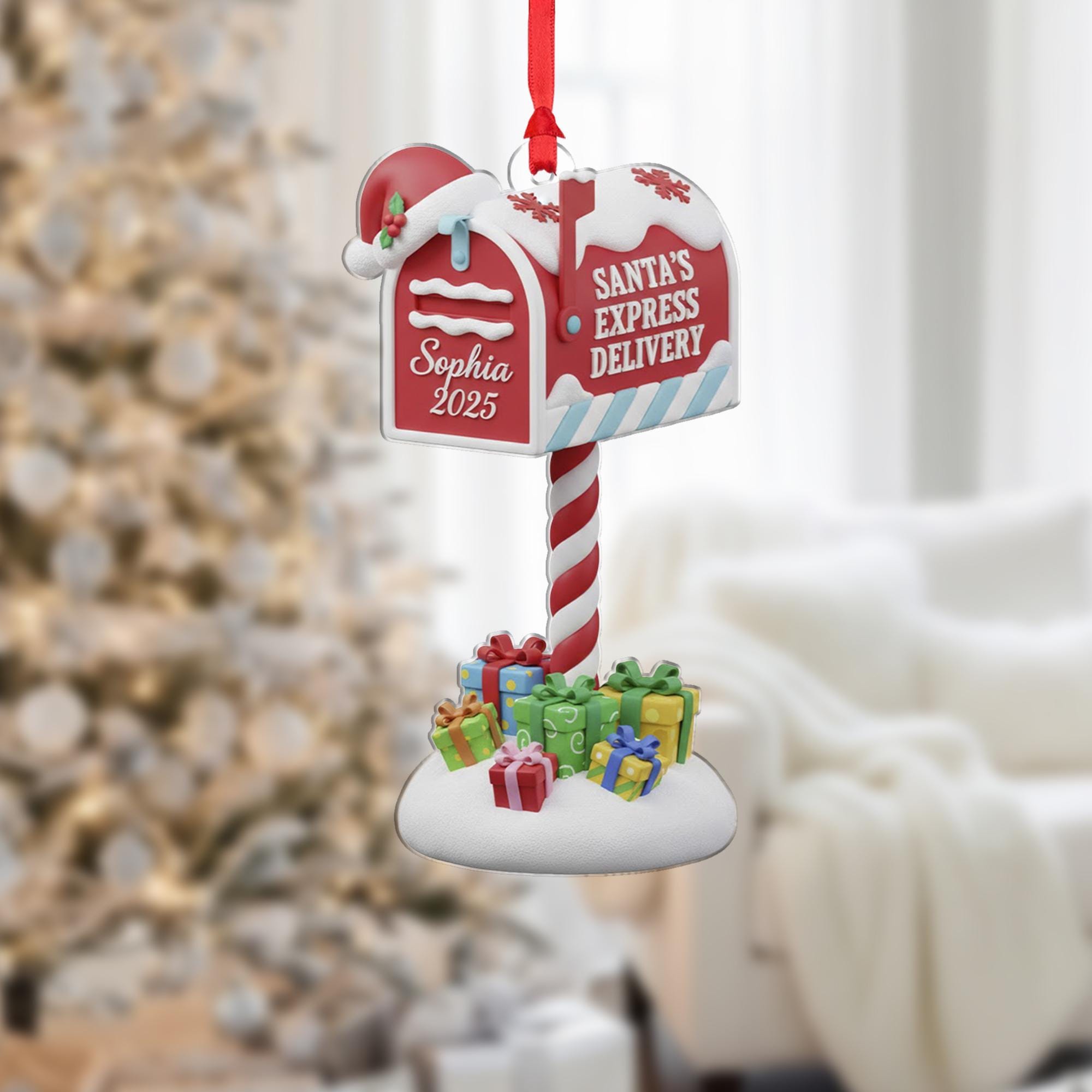 Personalized Acrylic Ornament: Santa Mailbox, Custom Name, 2025, Express Delivery image 2