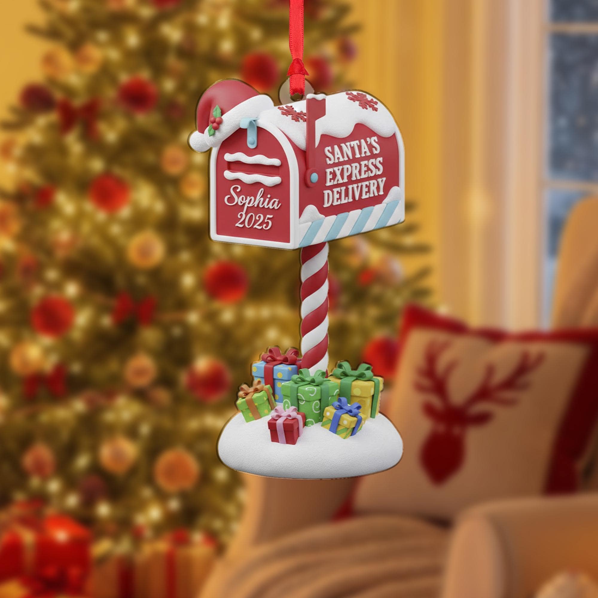 Personalized Acrylic Ornament: Santa Mailbox, Custom Name, 2025, Express Delivery image 1