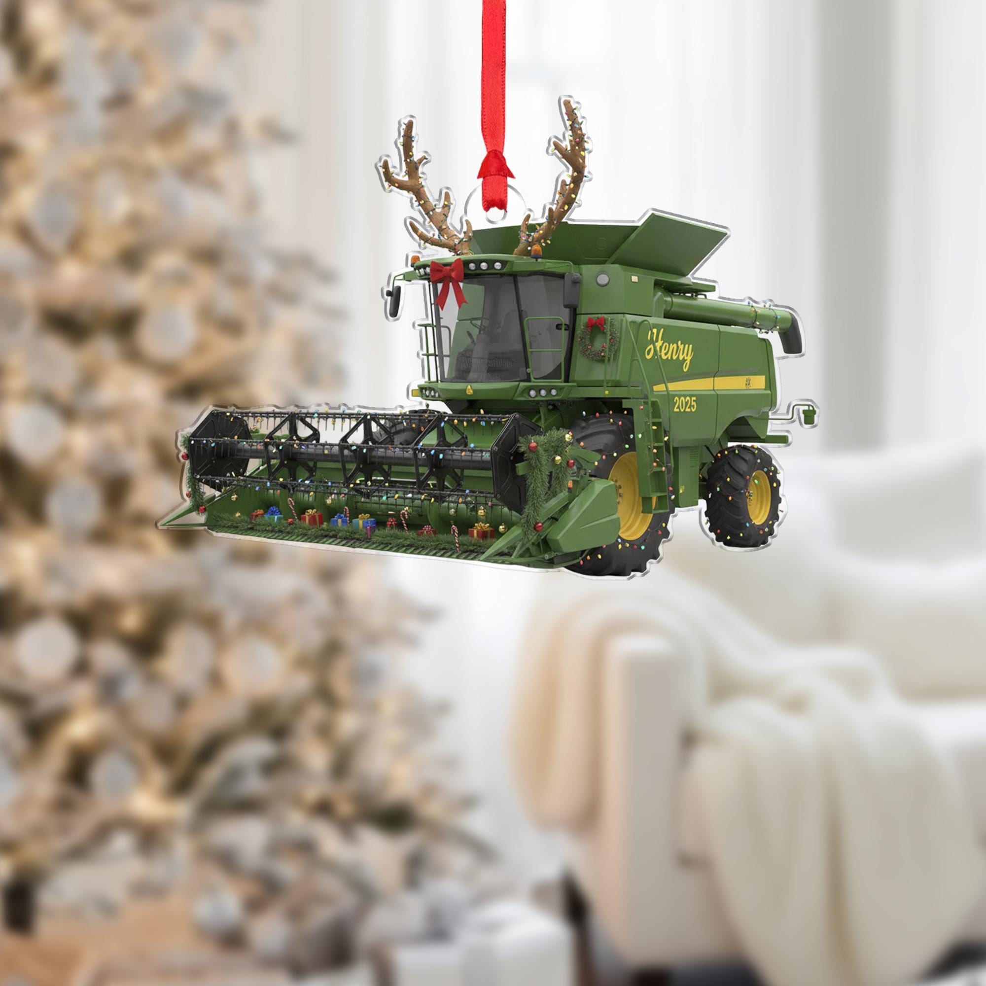 Personalized Acrylic Ornament: Combine Harvester, Custom Name, 2025, Farm Equipment image 2
