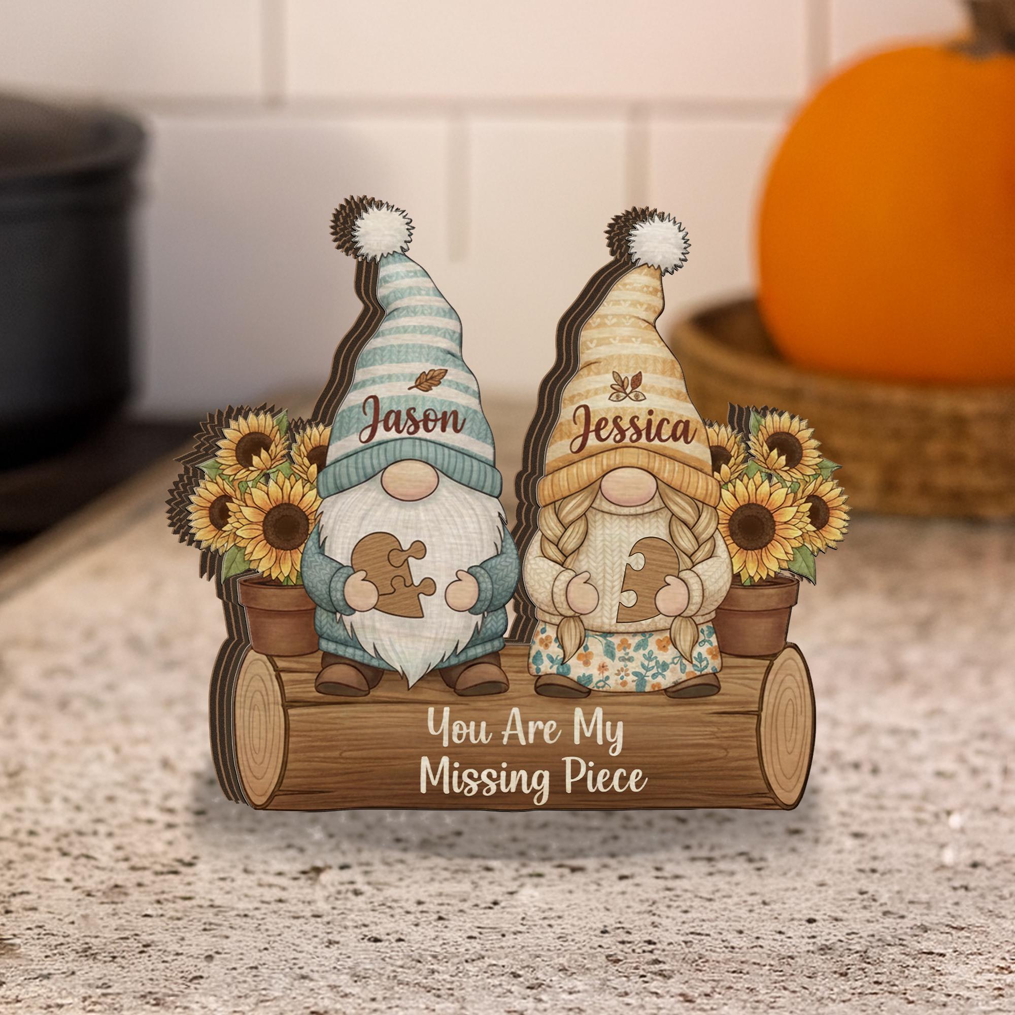 Custom Gnome Couple Wood Block: Personalized Wooden Couple Display image 2