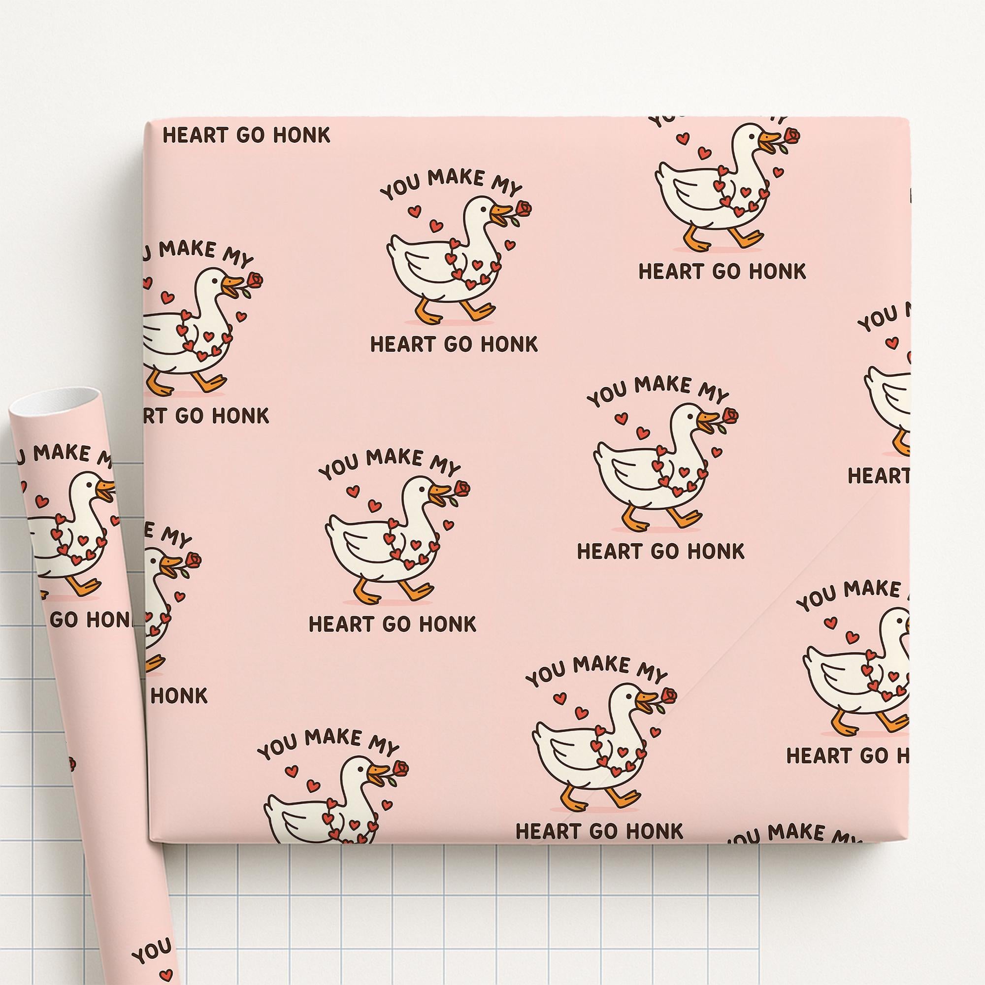 Valentine Goose Wrapping Paper Roll, Pink Love Pattern, “Heart Go Honk” Goose image 1