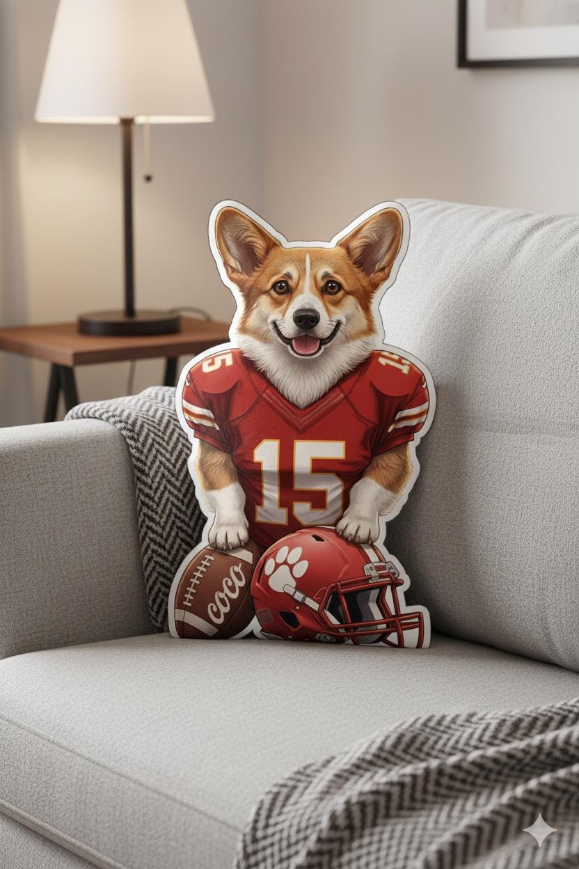 Custom Dog Football Plush Pillow: Personalized Pet Athlete Portrait Pillow image 2