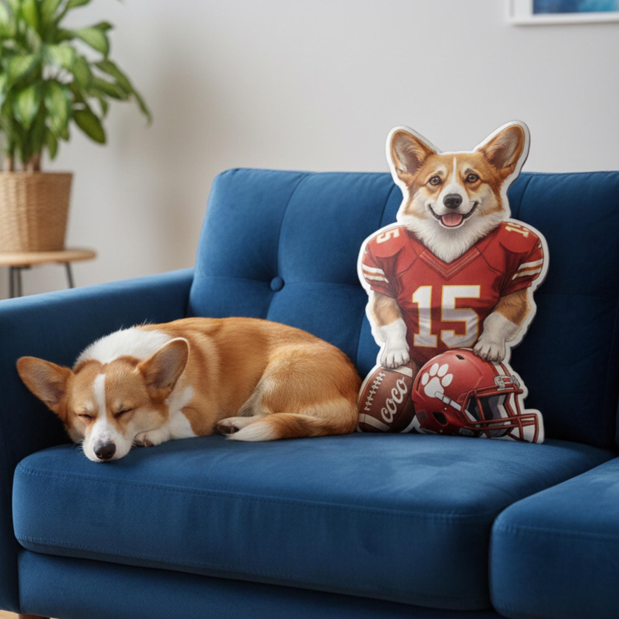 Custom Pet Football Photo Plush Pillow: Personalized Dog Portrait Pillow image 1