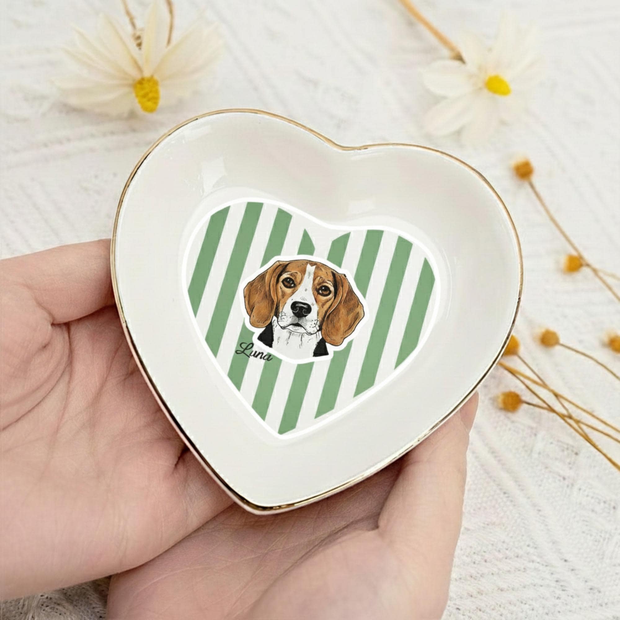 Custom Dog Portrait Ceramic Jewelry Tray: Personalized Ceramic Ring Dish – Printed Pet Illustration image 1