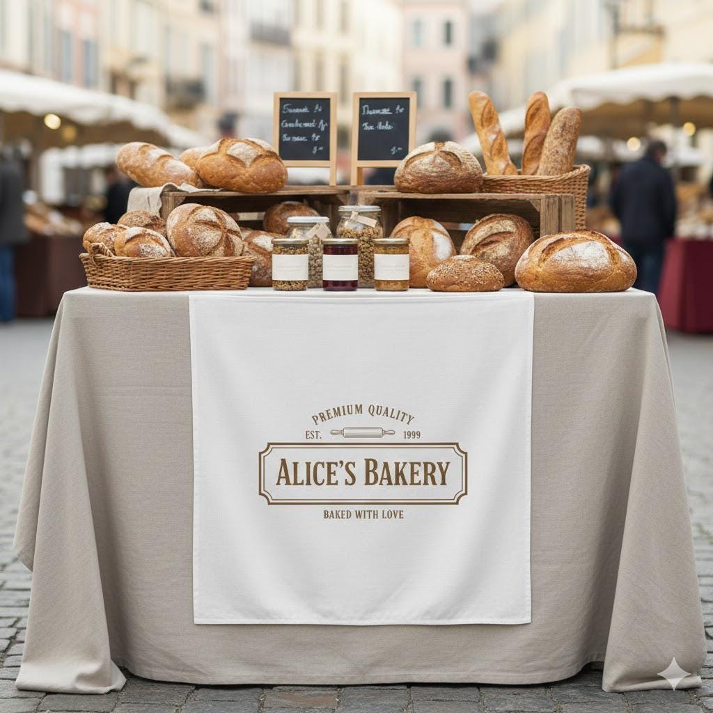 Personalized Bakery Table Runner: Market Stall Decor, Neutral Rustic Branding image 1