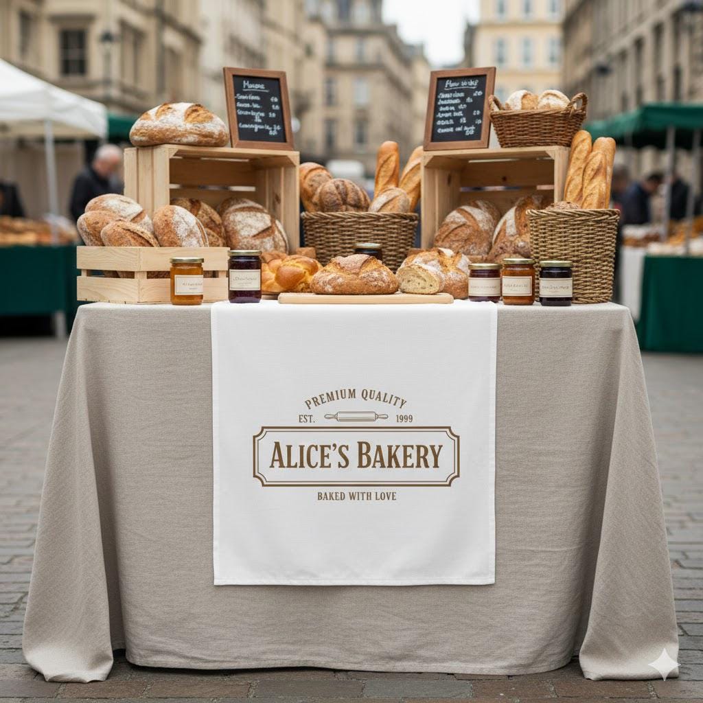 Personalized Bakery Table Runner: Market Stall Decor, Neutral Rustic Branding image 2
