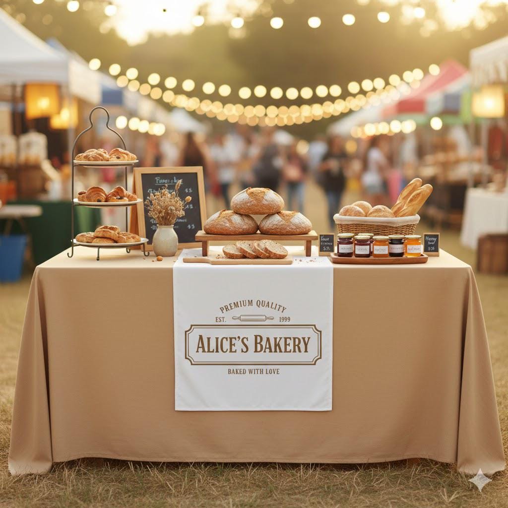 Personalized Bakery Table Runner: Market Stall Decor, Neutral Rustic Branding image 3